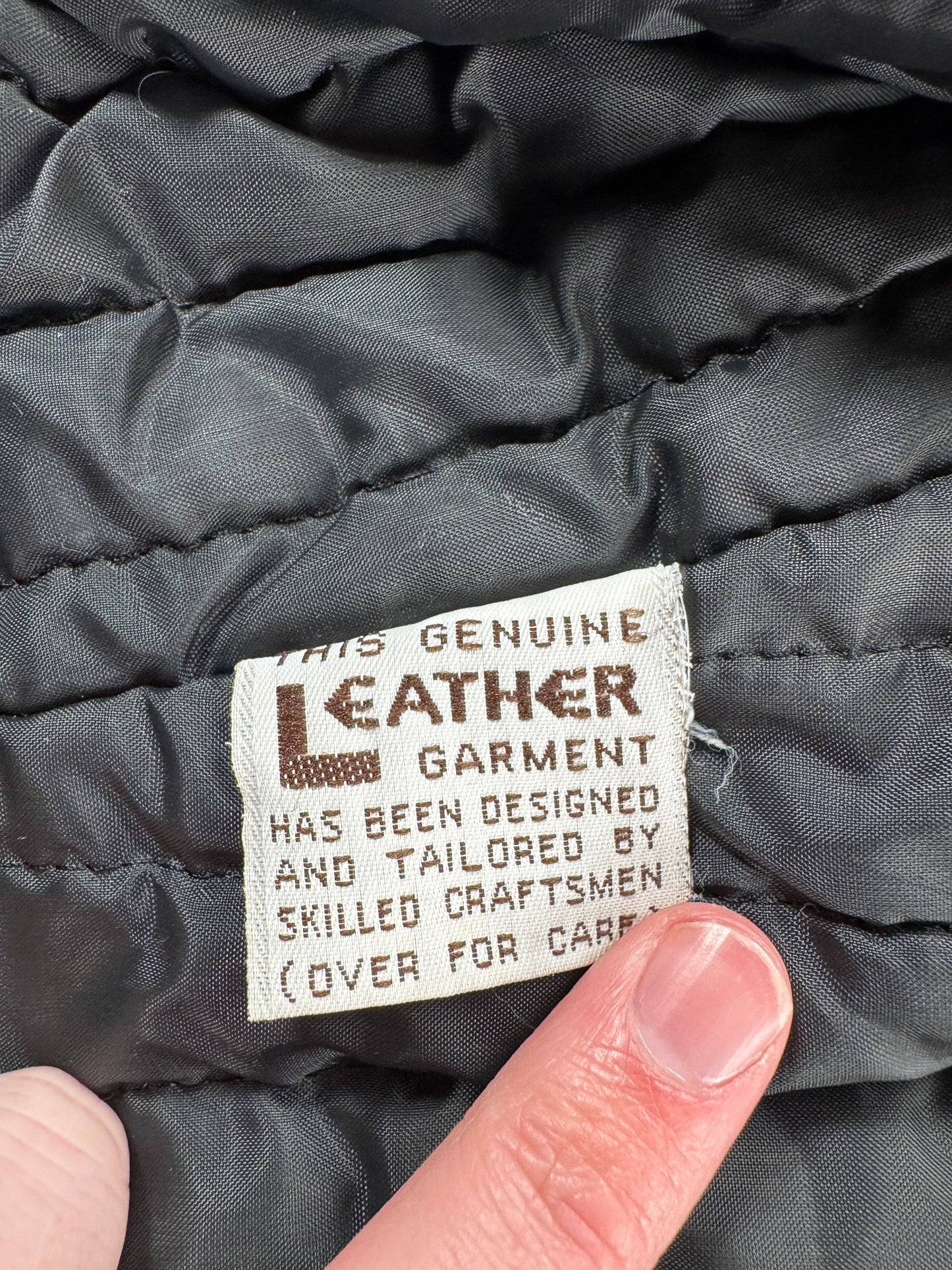 Label on Vintage Fidelity Leathers Biker Jacket SZ 42