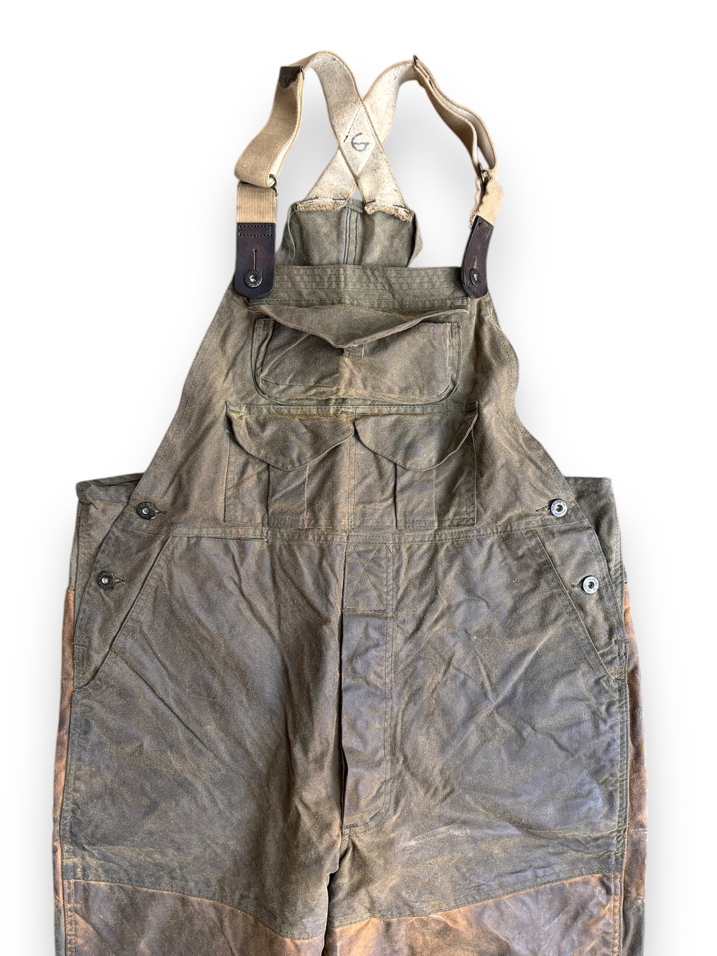 front close up of Filson Double Hunting Bibs W38x30