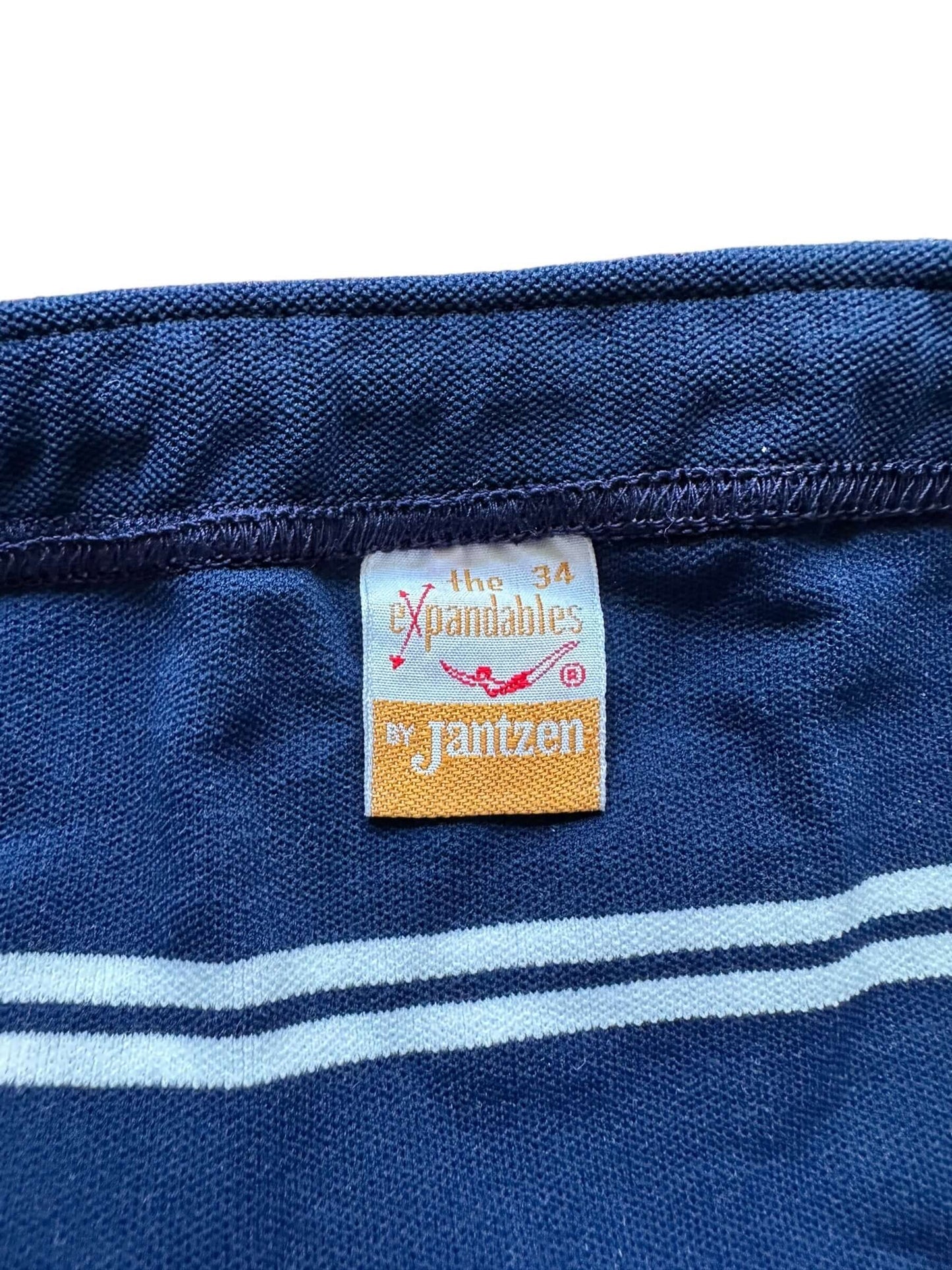 tag on New Old Stock Jantzen Expandables Navy Striped Bathing Suit SZ 34