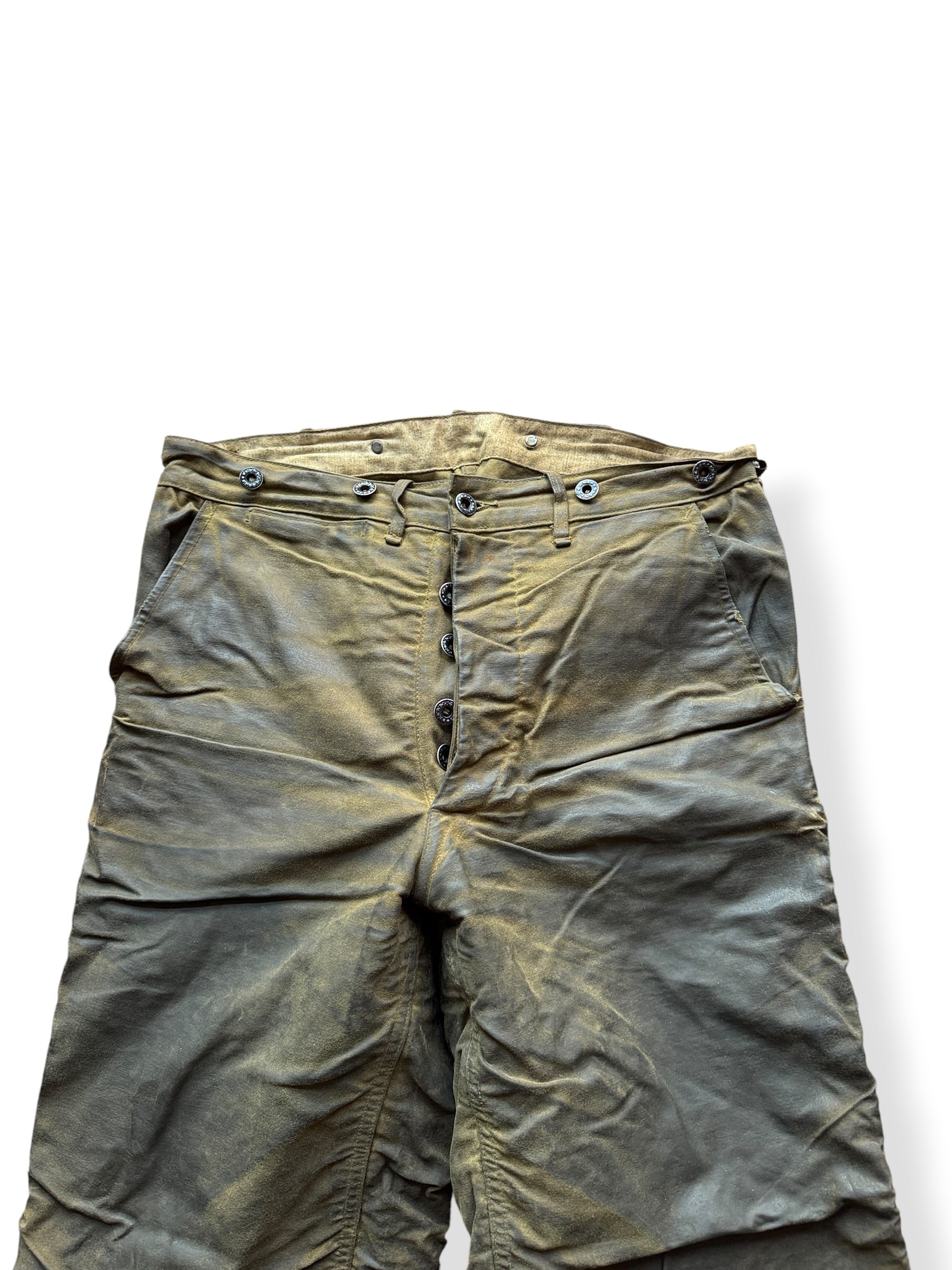 Front Close Up of Vintage 40's Era Filson Double Tin Trousers W34 - AS IS