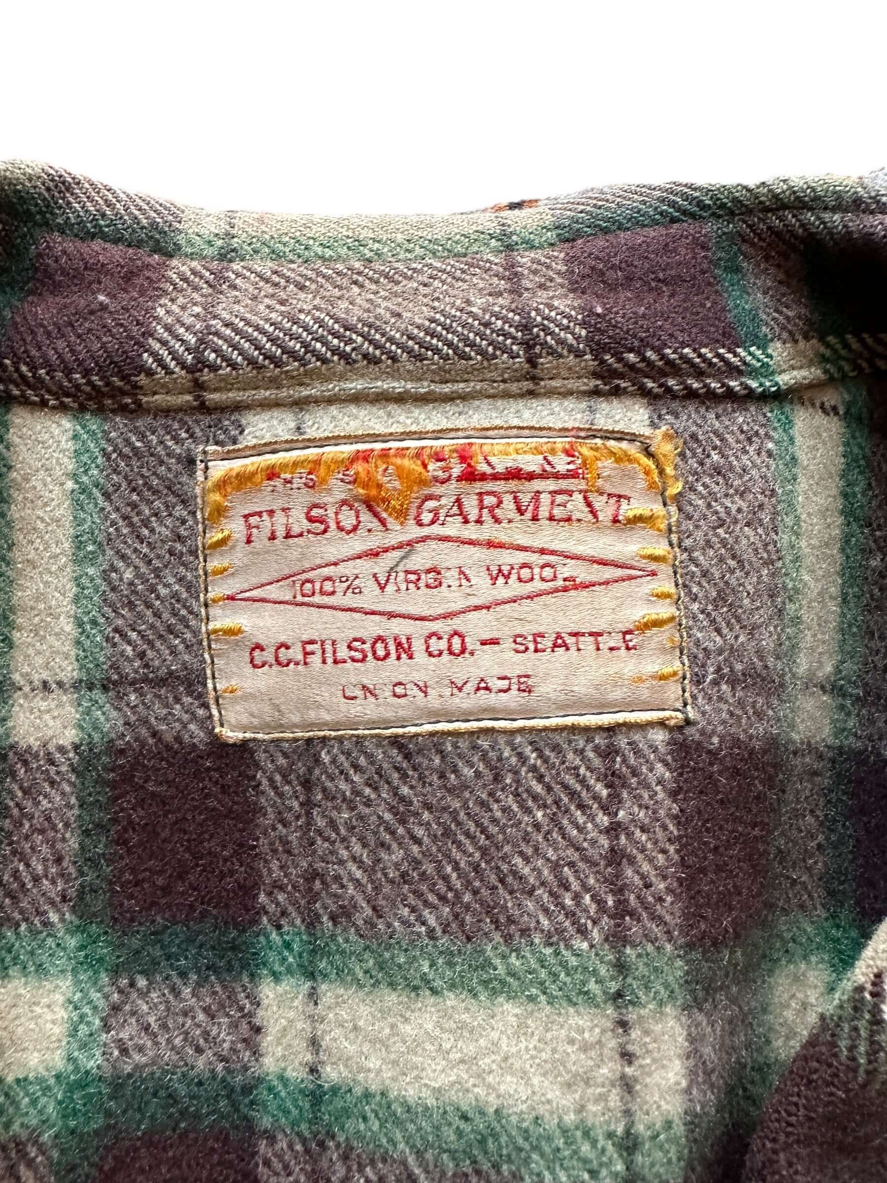 tag on Vintage 1951 Filson Peppermint Patty Mackinaw Cruiser Coat SZ 46