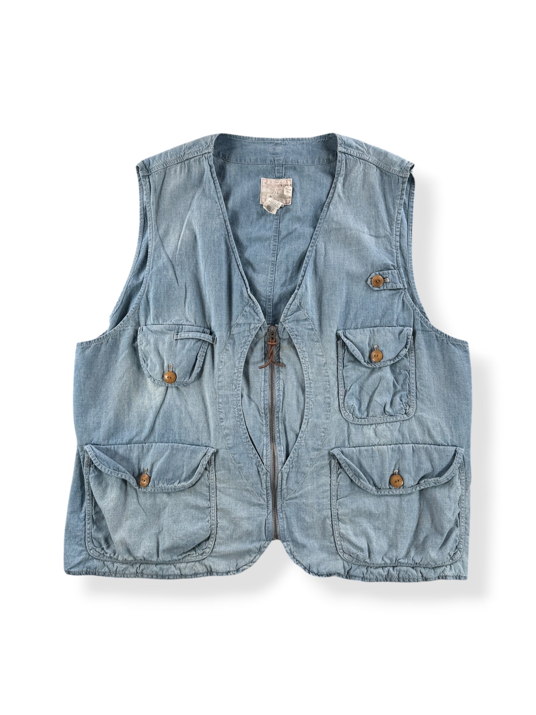 Front of Vintage Ralph Lauren Half Moon Chambray Vest SZ XXL (Fits XL)