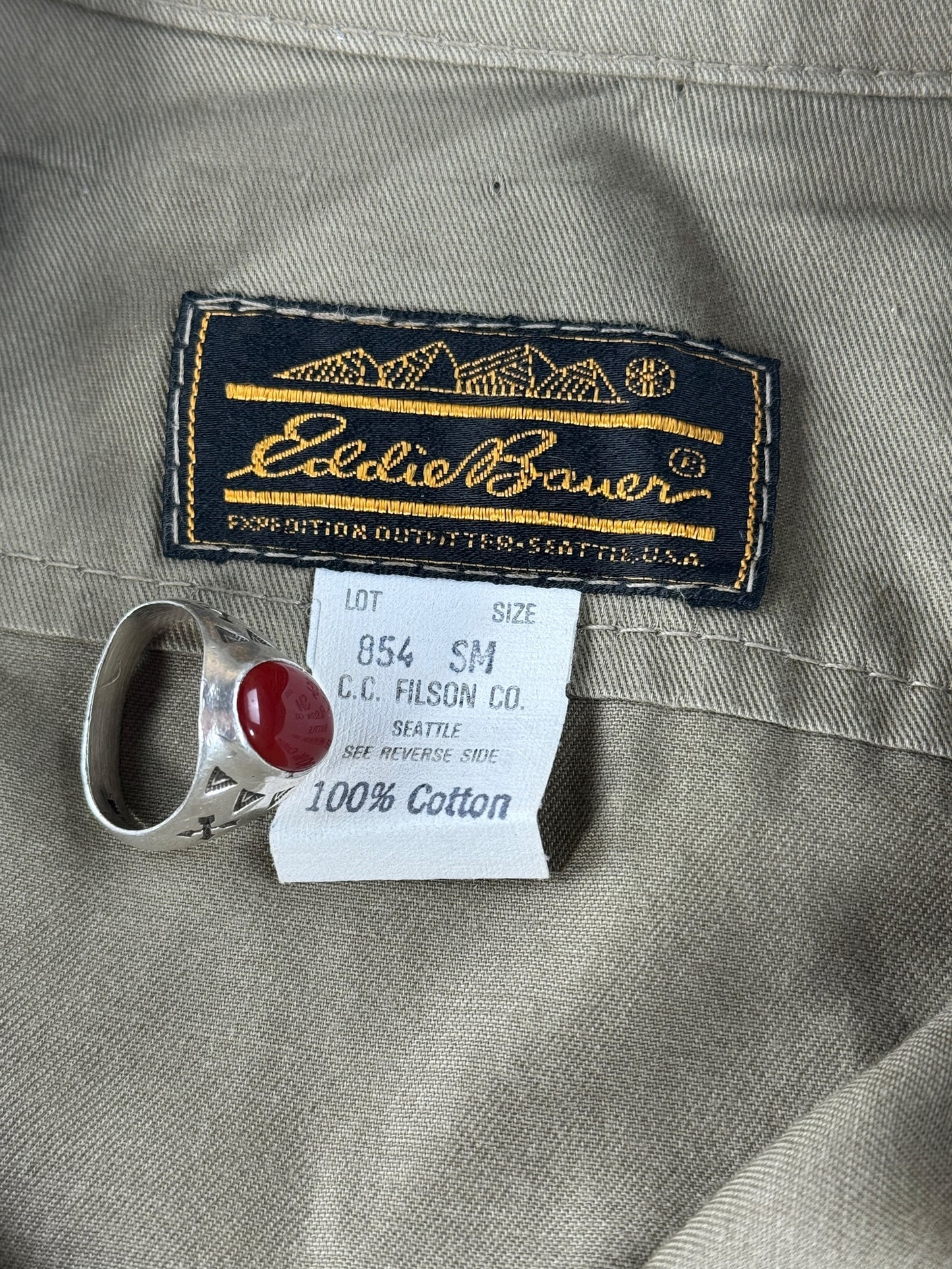 Tag on Vintage Filson Eddie Bauer Woodland Park Zoo Safari Shirt SZ S