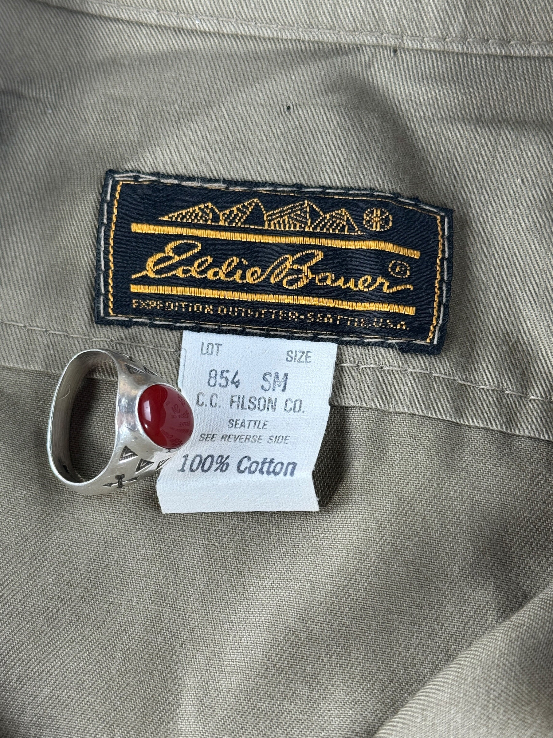 Tag on Vintage Filson Eddie Bauer Woodland Park Zoo Safari Shirt SZ S