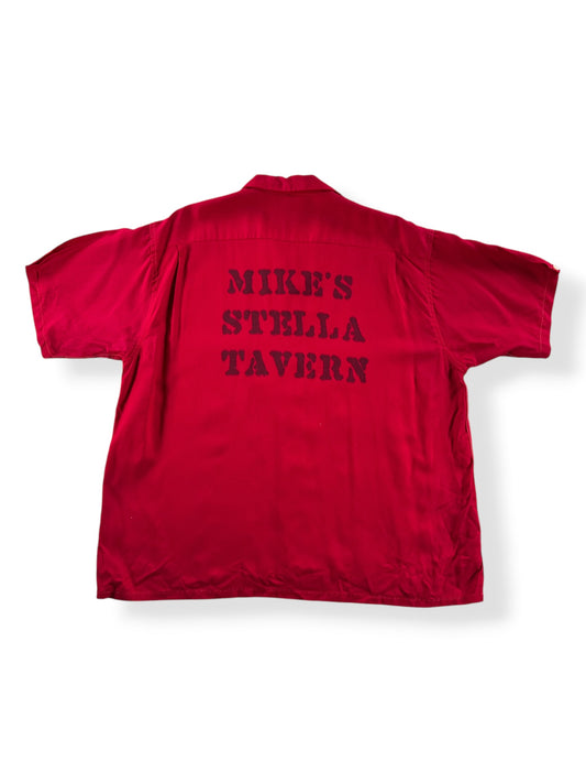 Back of Vintage 50s Crown Colony Mike's Stella Tavern Bowling Shirt SZ L