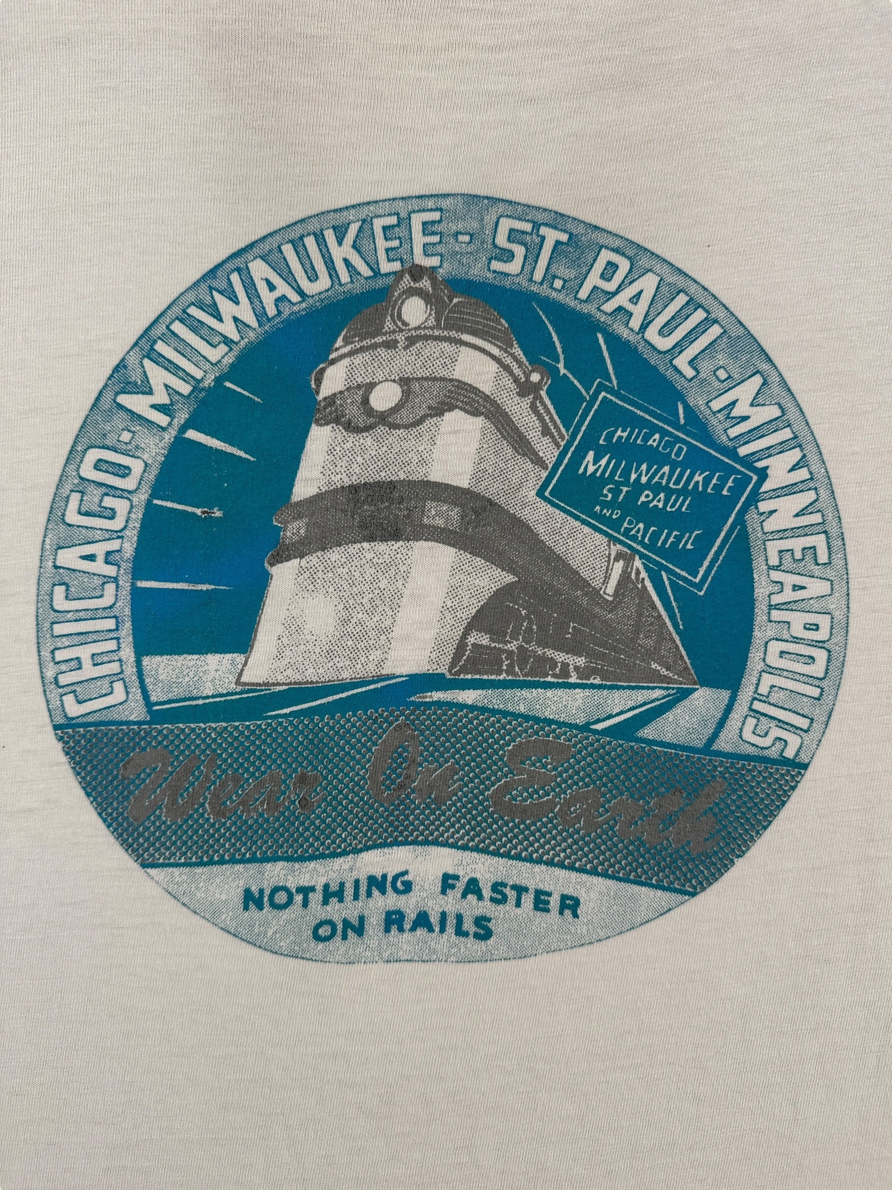 Front Graphic of Vintage Train Tee SZ XL