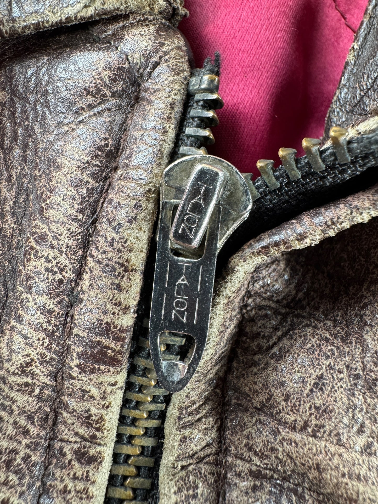 Zipper on Vintage Distressed Horsehide Jacket SZ M