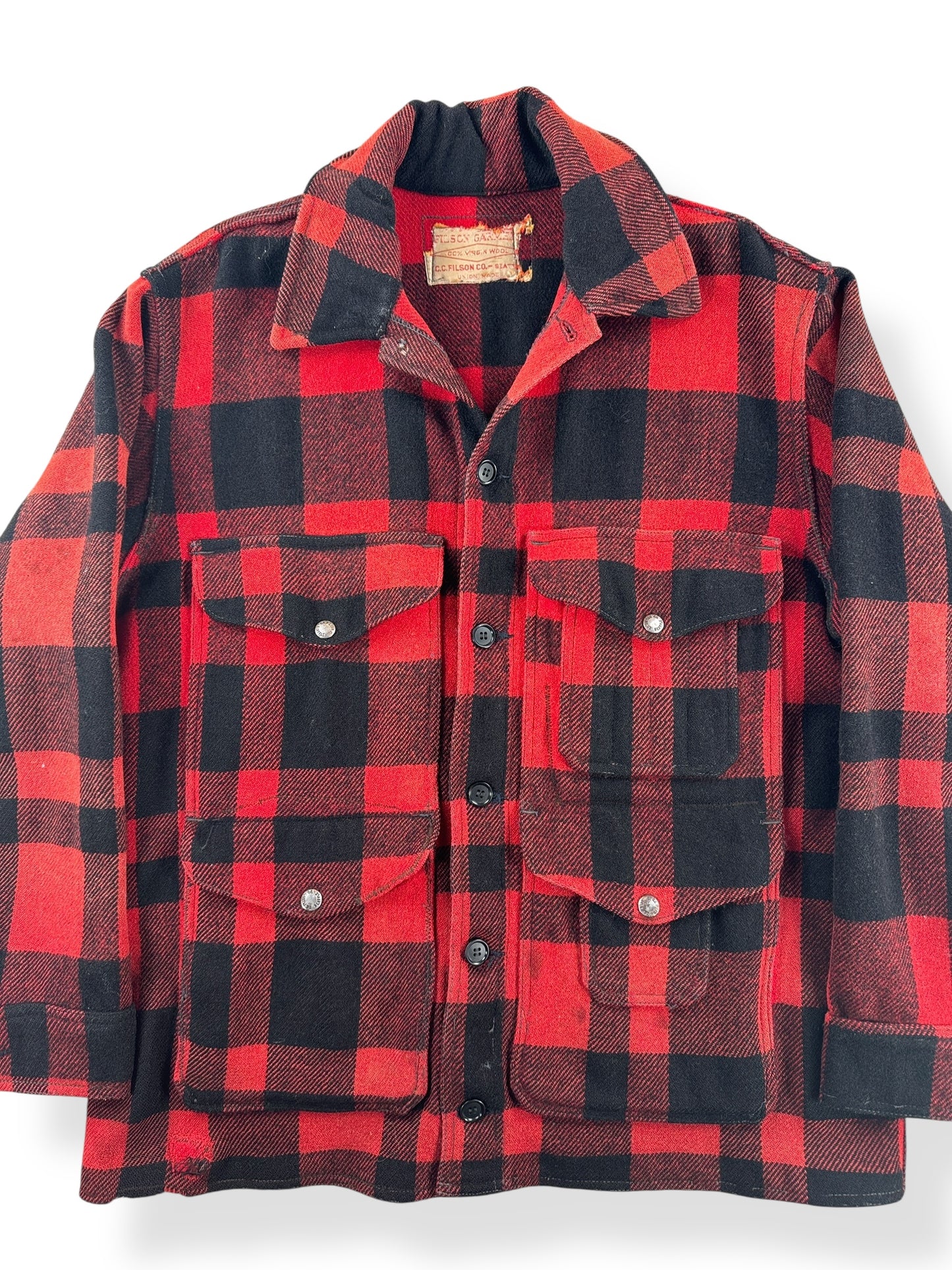 Front Close Up of Vintage Union Made Filson Mackinaw Cruiser SZ 48 AS IS