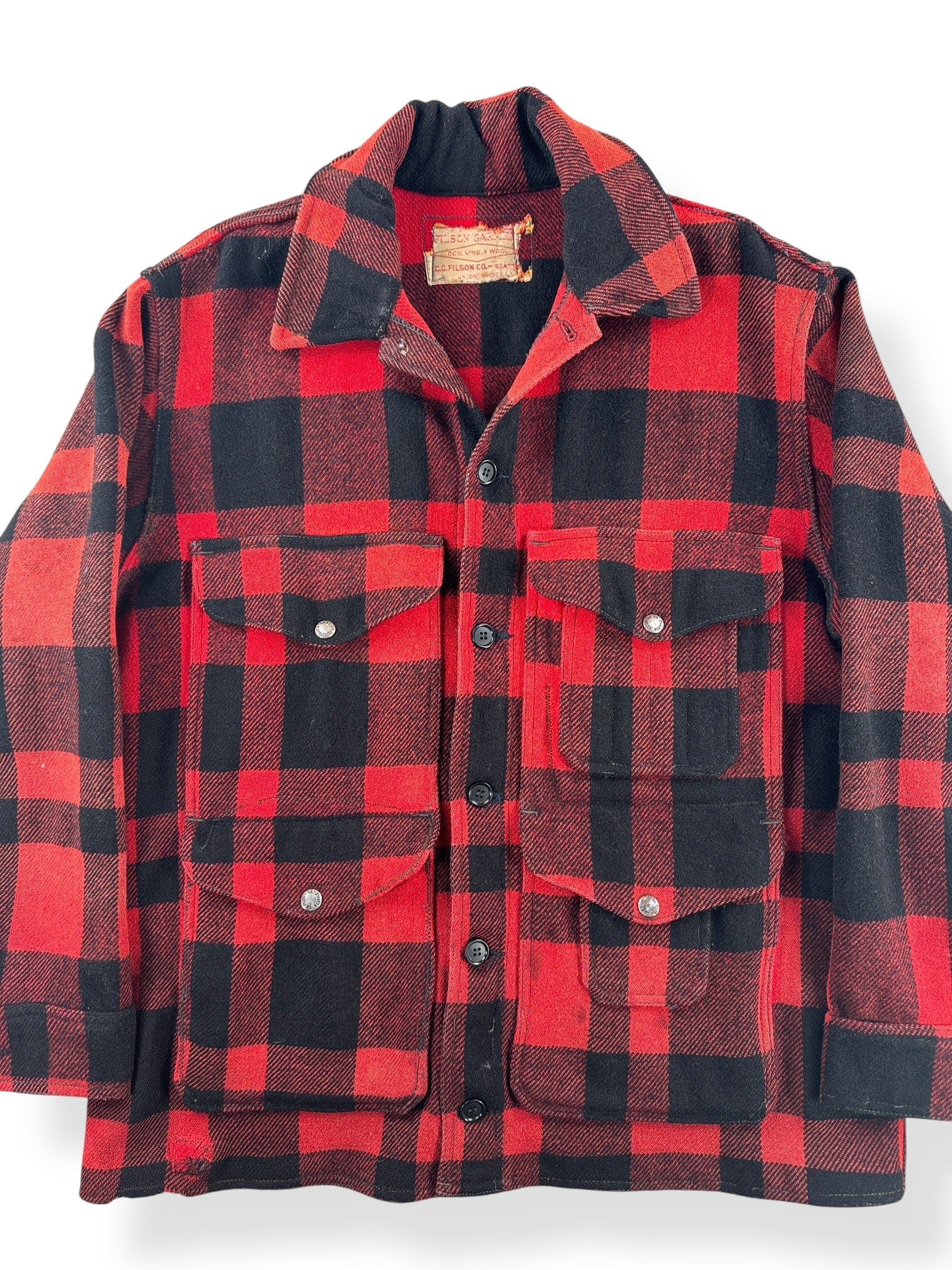 Front Close Up of Vintage Union Made Filson Mackinaw Cruiser SZ 48 AS IS