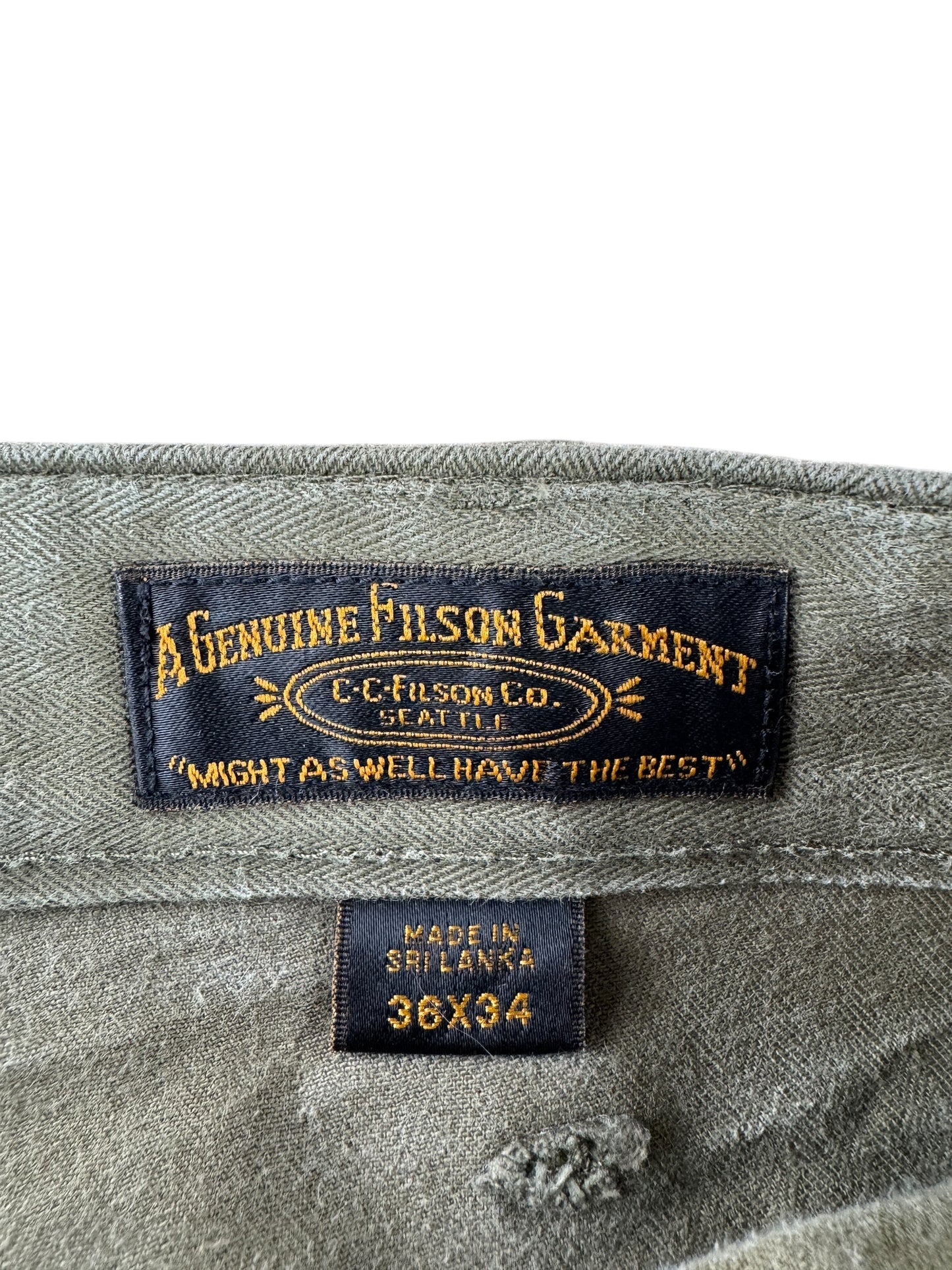 Tag on Filson Burnt Olive Field Supply Pants W36 (Fits W37)