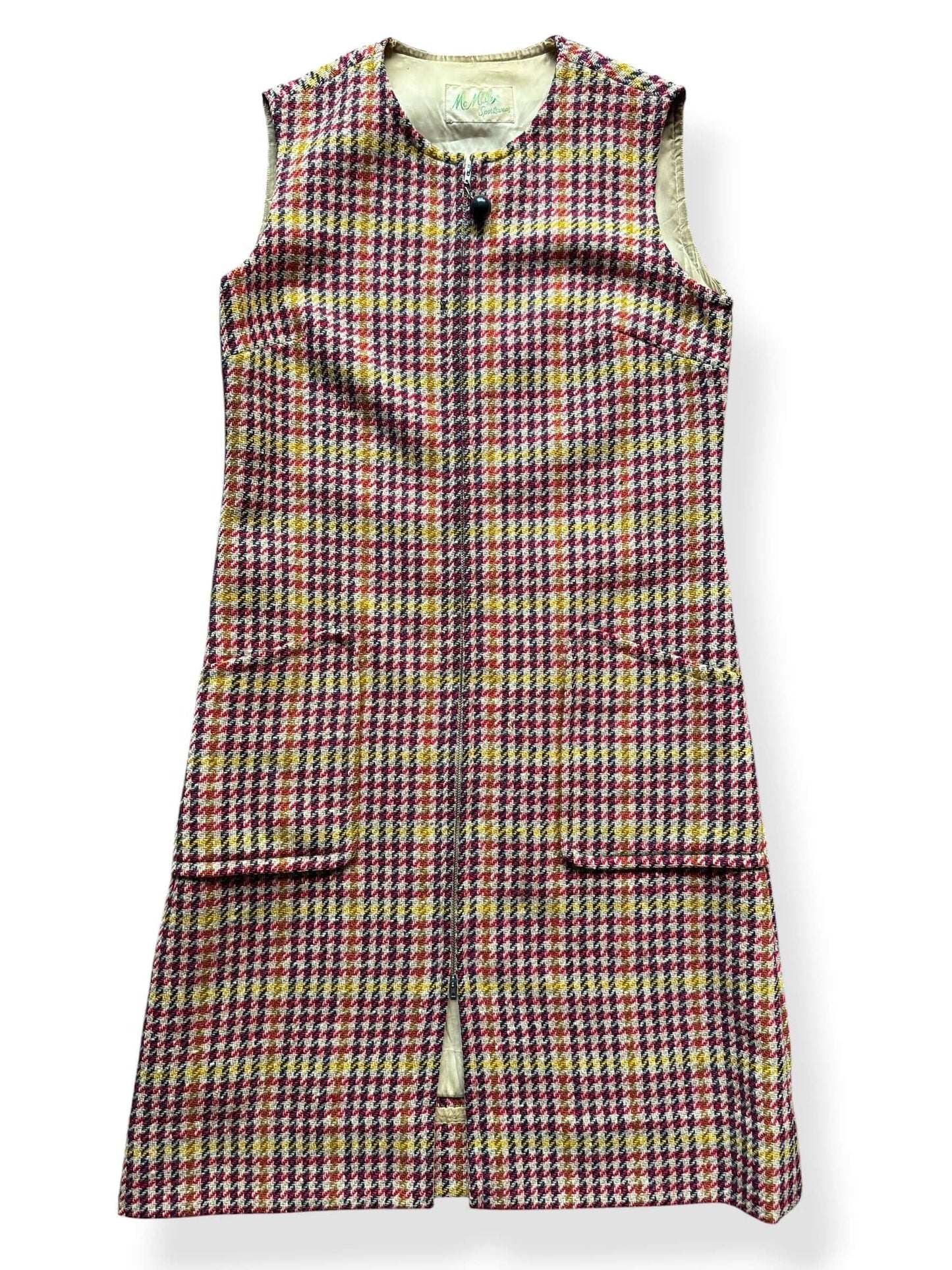Close-up of Vintage 1960s McMullen Houndstooth Wool Dress SZ M