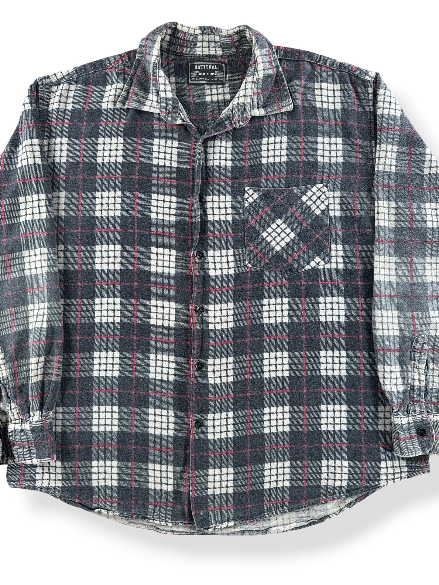 Front Close Up of Vintage 80s Printed Cotton Flannel SZ L