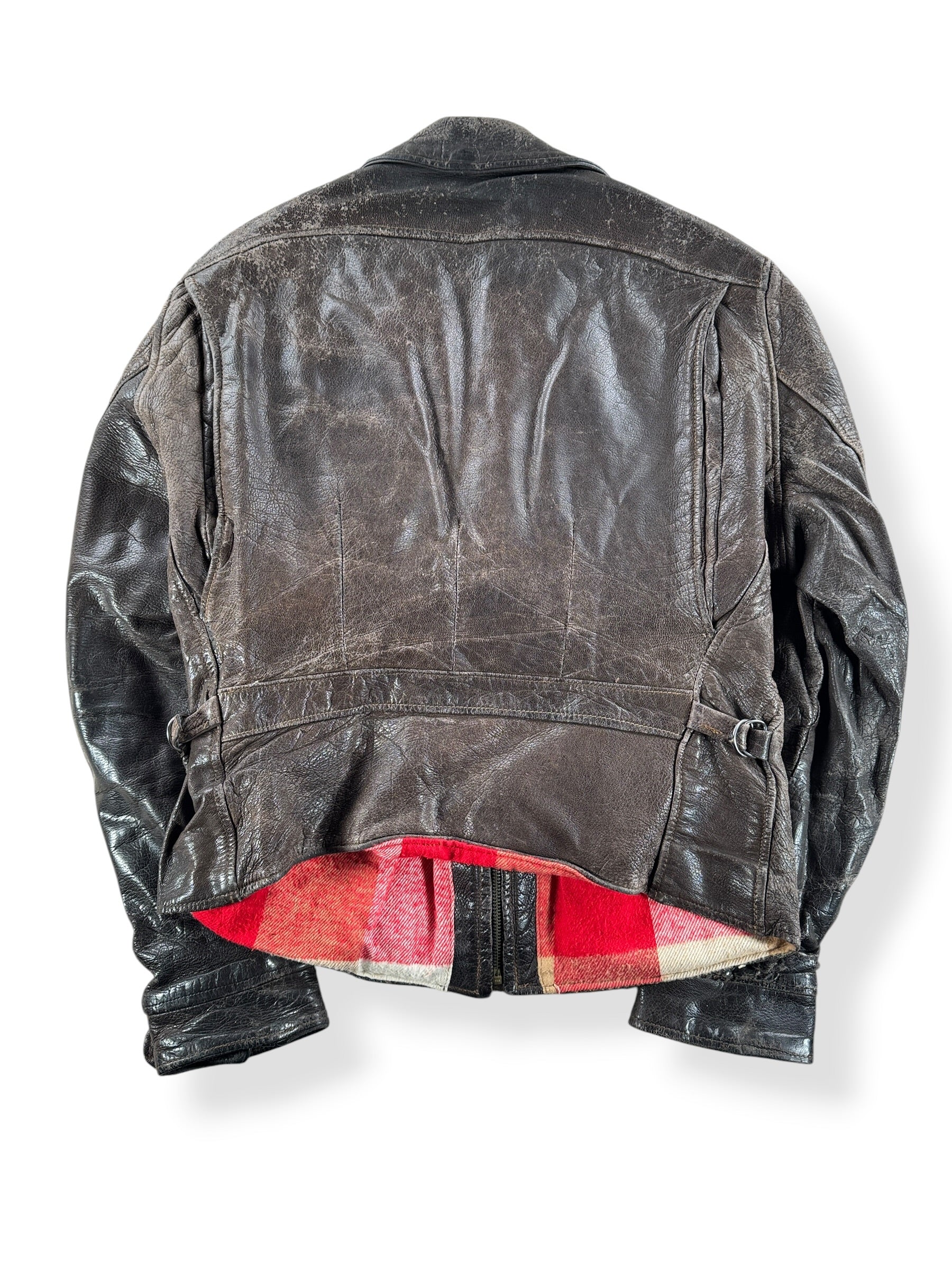 Back of Vintage Unbranded Flannel Lined Goatskin Leather Jacket SZ L