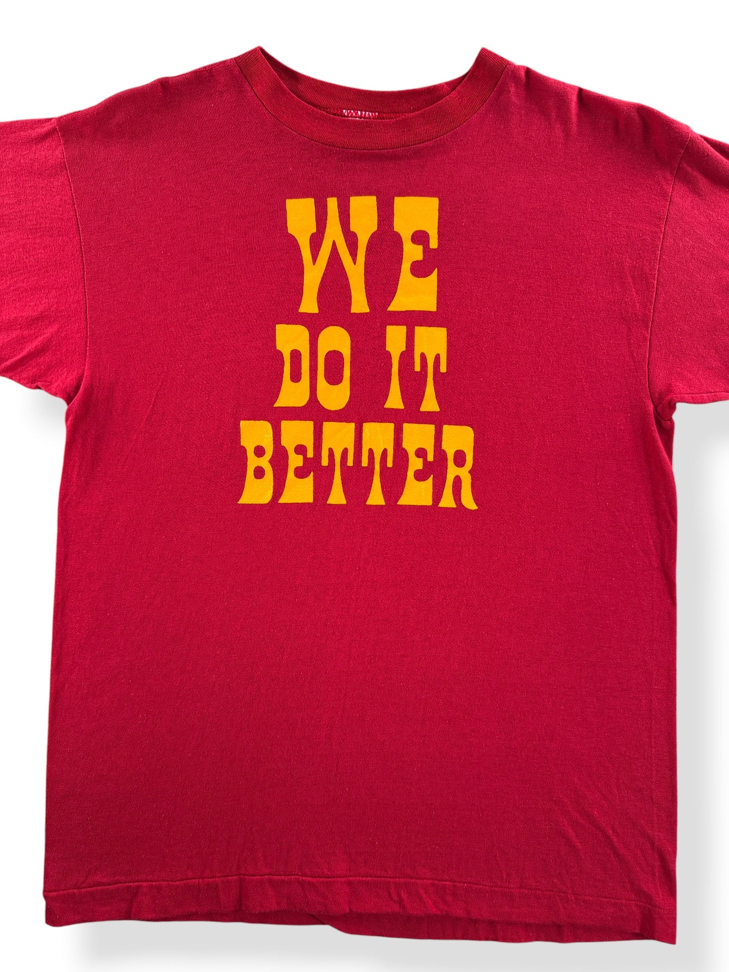Front Close Up of Vintage Champion Blue Bar We Do It Better Tee SZ L (Fits S/M)