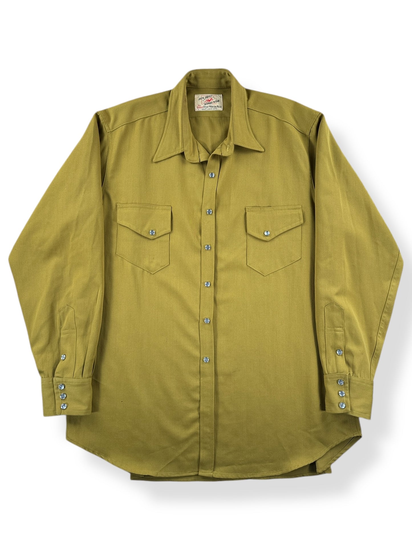 Front of Vintage Jack Frost Chartreuse Pearl Snap SZ XXL