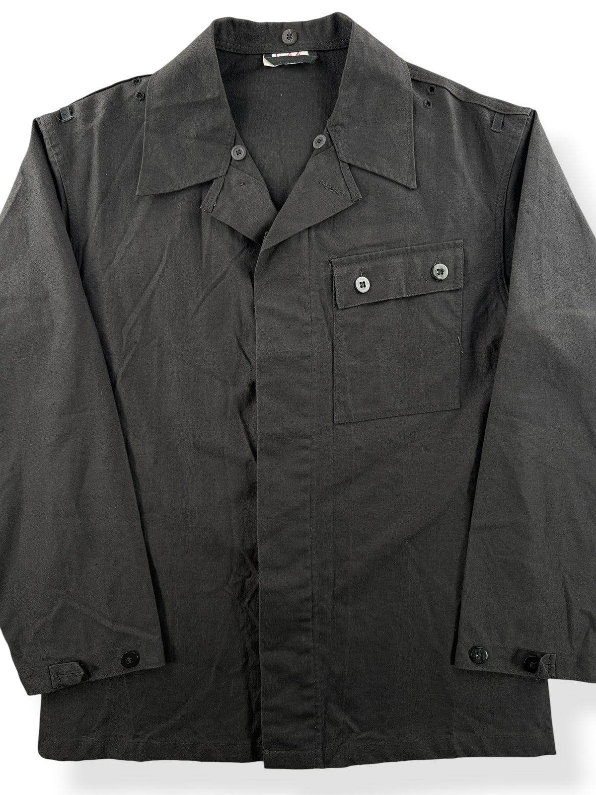Close-up of Vintage Black Euro Military Top SZ M