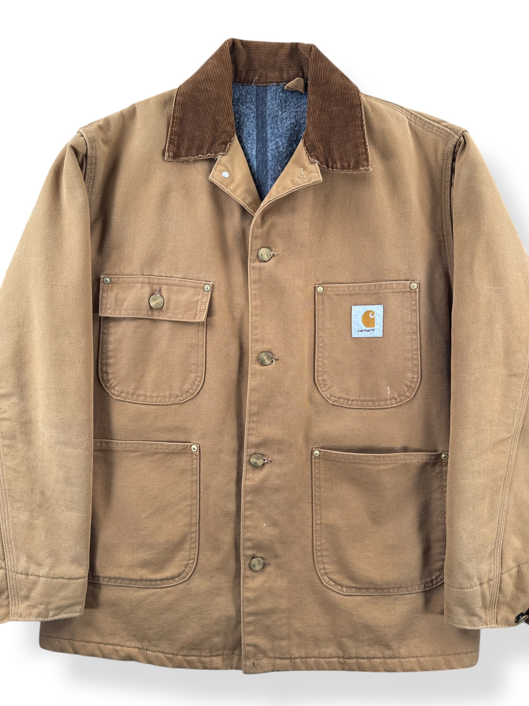 Front Close Up of Vintage Carhartt Chore Coat SZ L