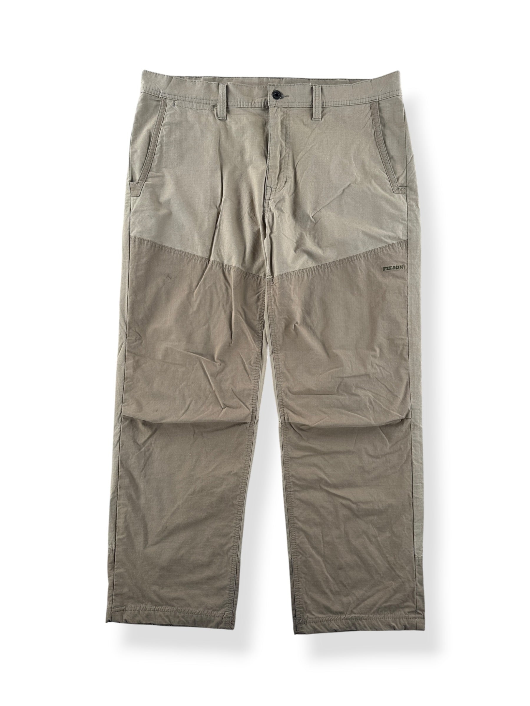 Front of Filson Khaki Upland Brush Pants W36 (Fits W38)