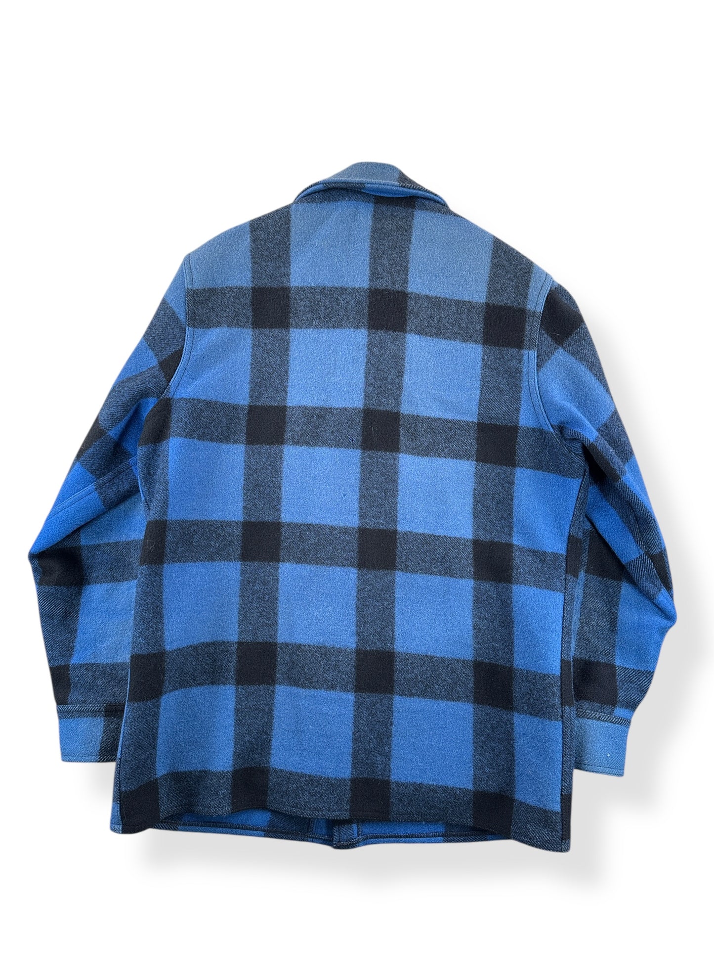 Back of Vintage 80s Era Filson Cobalt Blue & Black Hunter Style 85 Jacket SZ 40