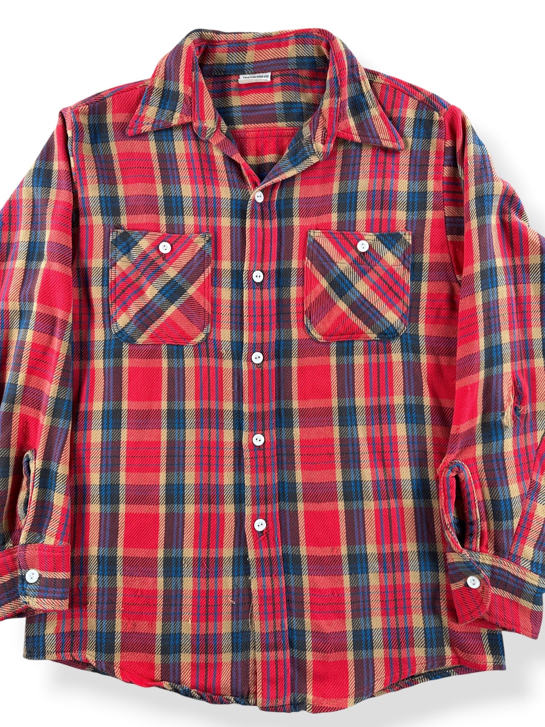 Front Close Up of Vintage Ely Cotton Flannel SZ S/M