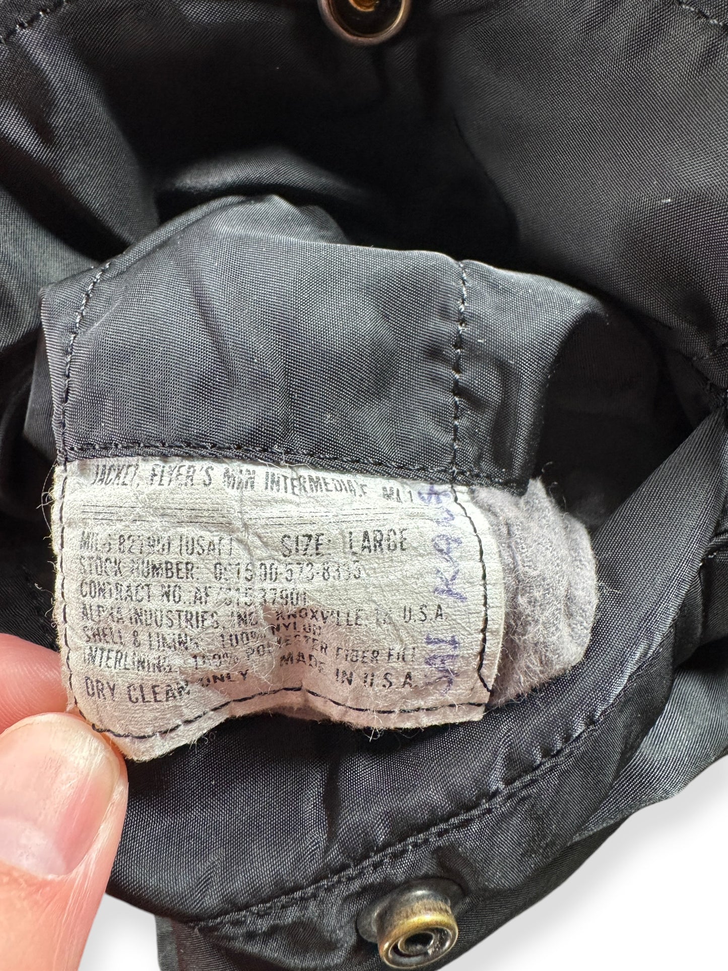 Label on Vintage Black Bomber Jacket SZ L
