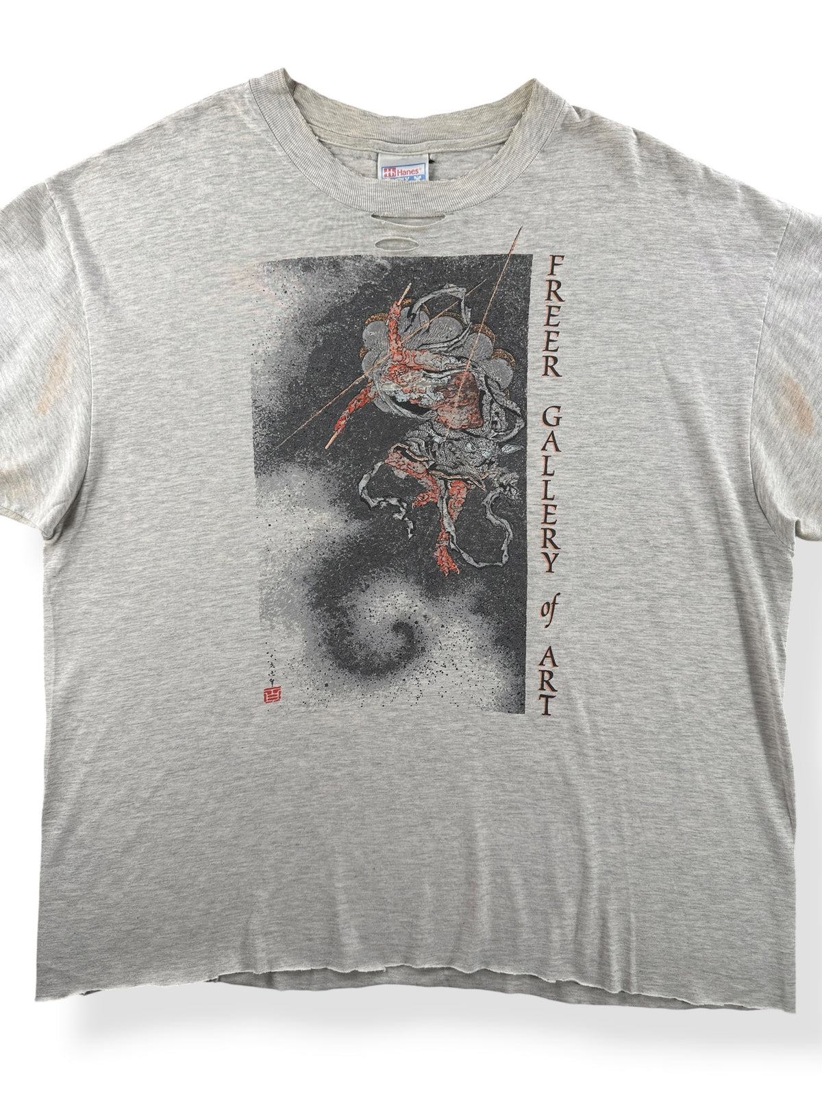 Front Close Up of Vintage Cropped 90s Thunder God Freer Gallery of Art Tee SZ XL