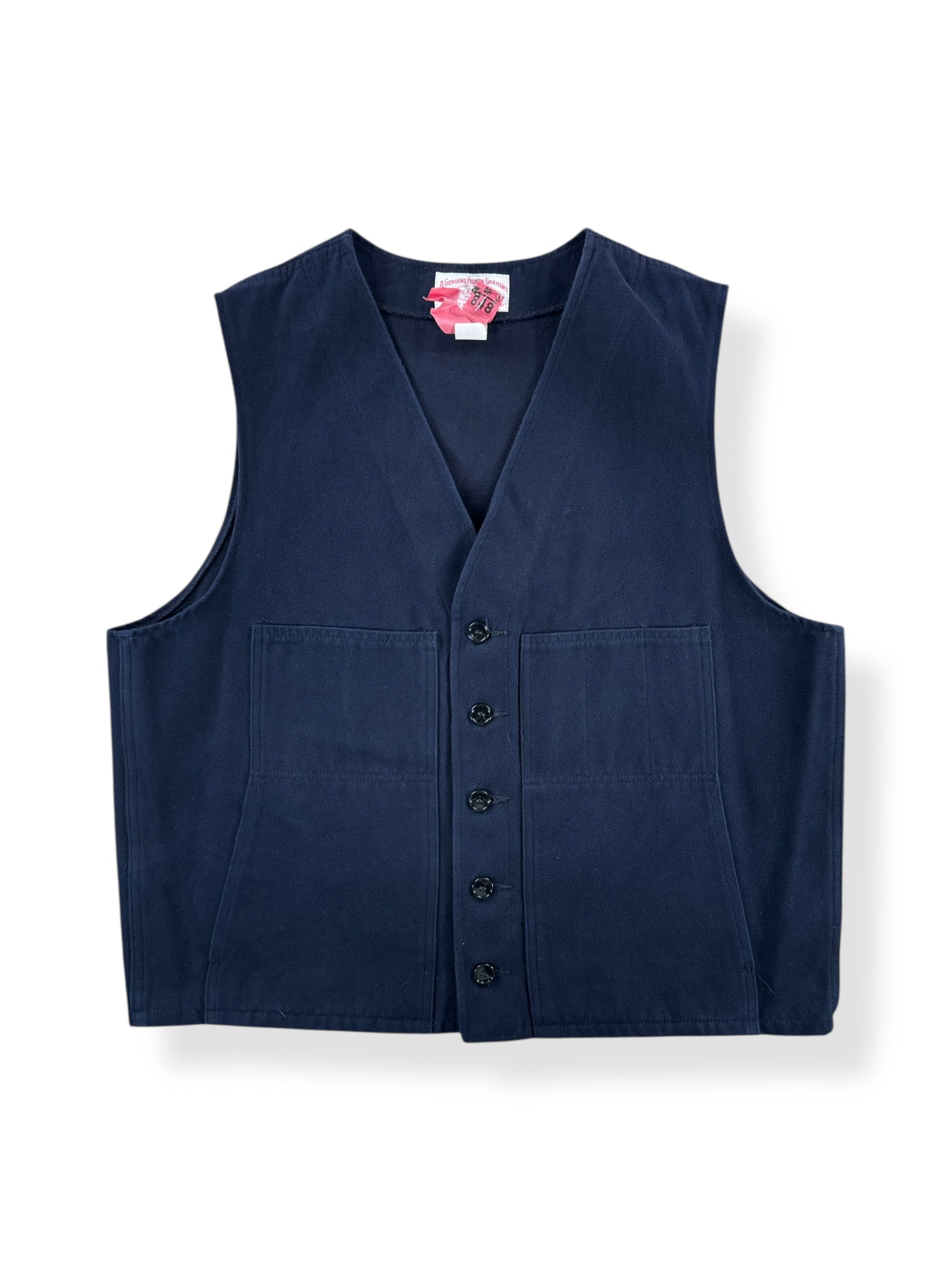 Front of Vintage Dark Blue Filson Moleskin Vest SZ 48
