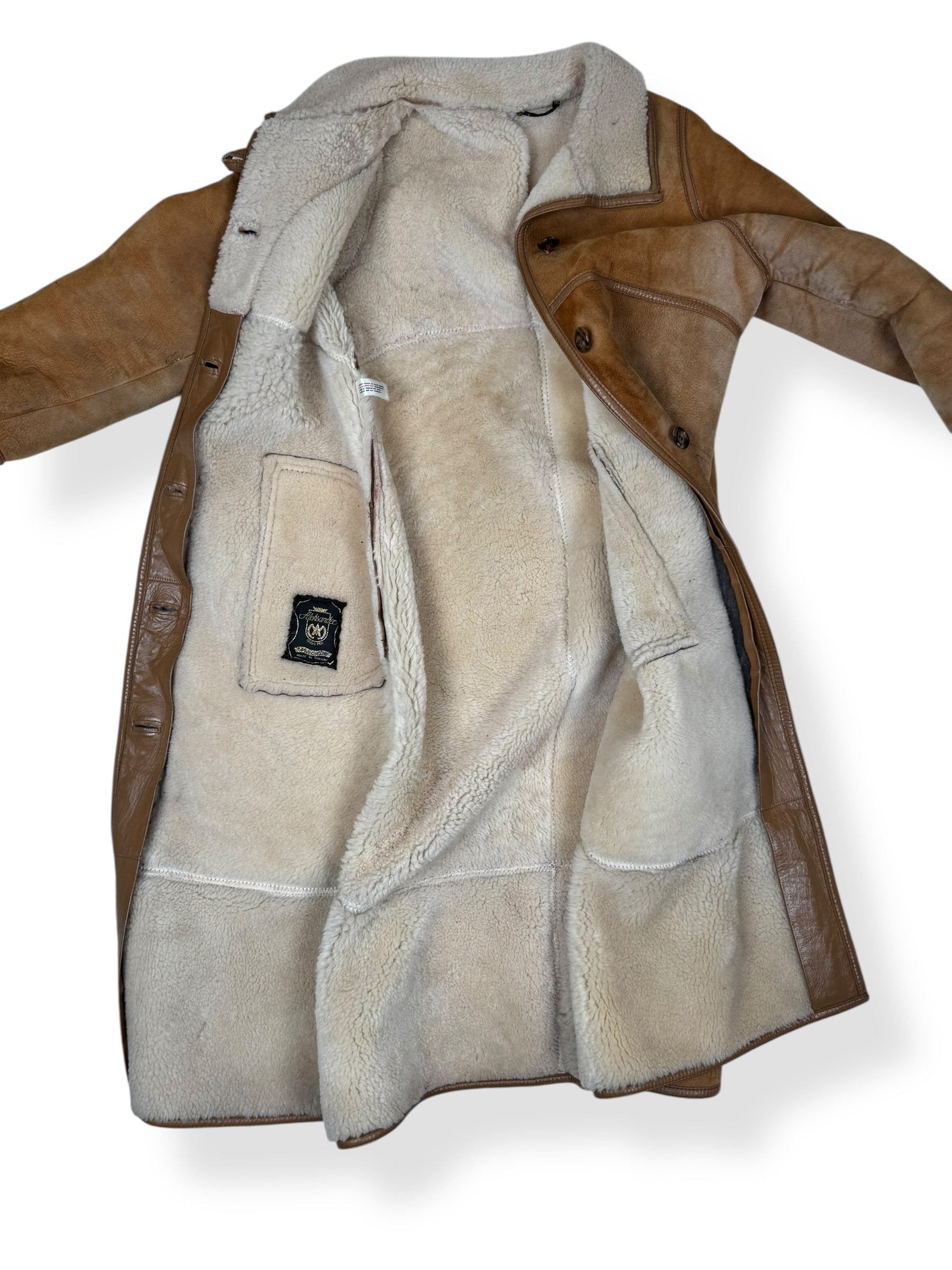 Open of 1970s Aleksander Suede Shearling Coat M