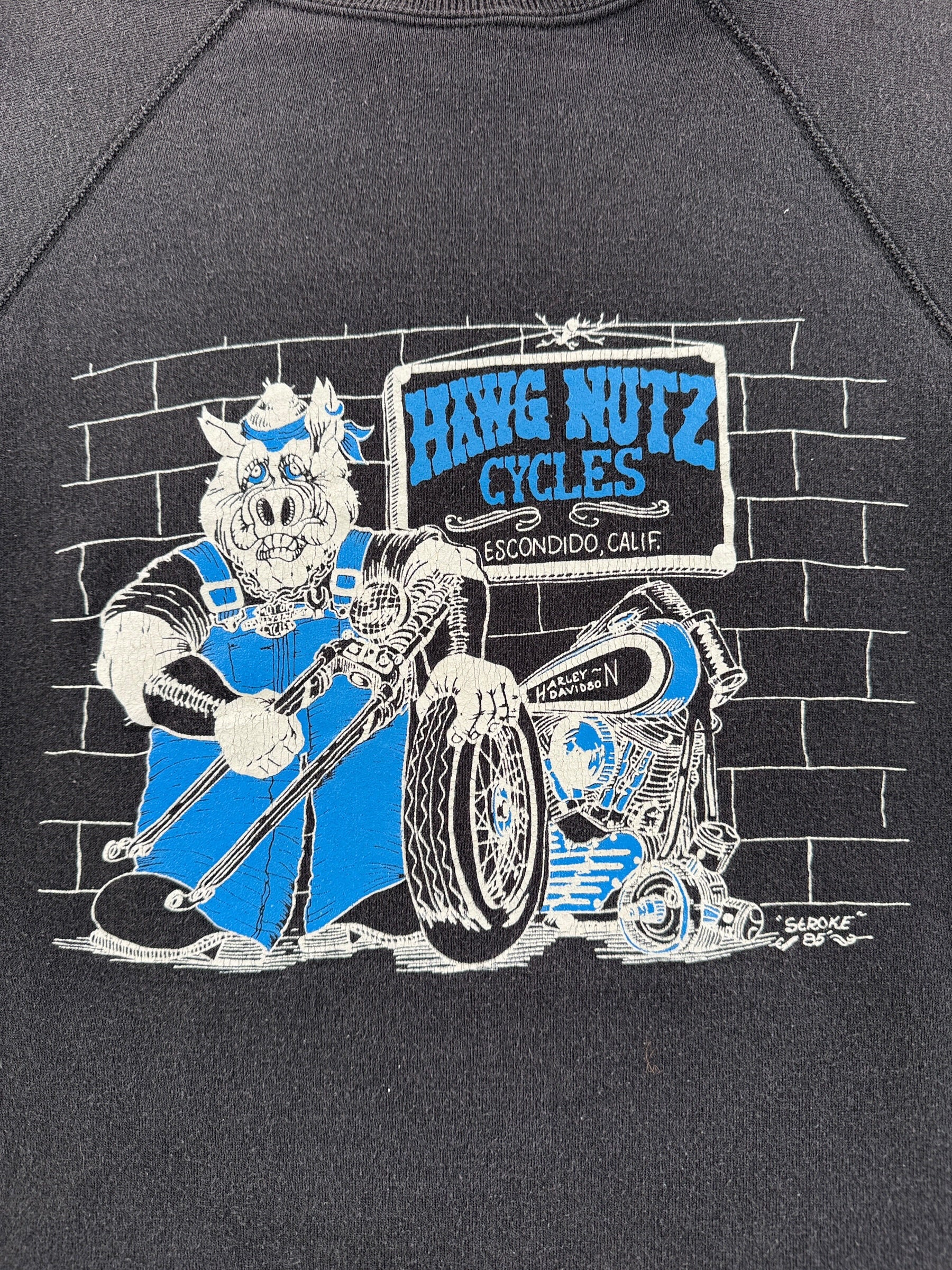 Back Graphic of Vintage Hawg Nuts Chop Shop Crewneck SZ XXL (Fits L)