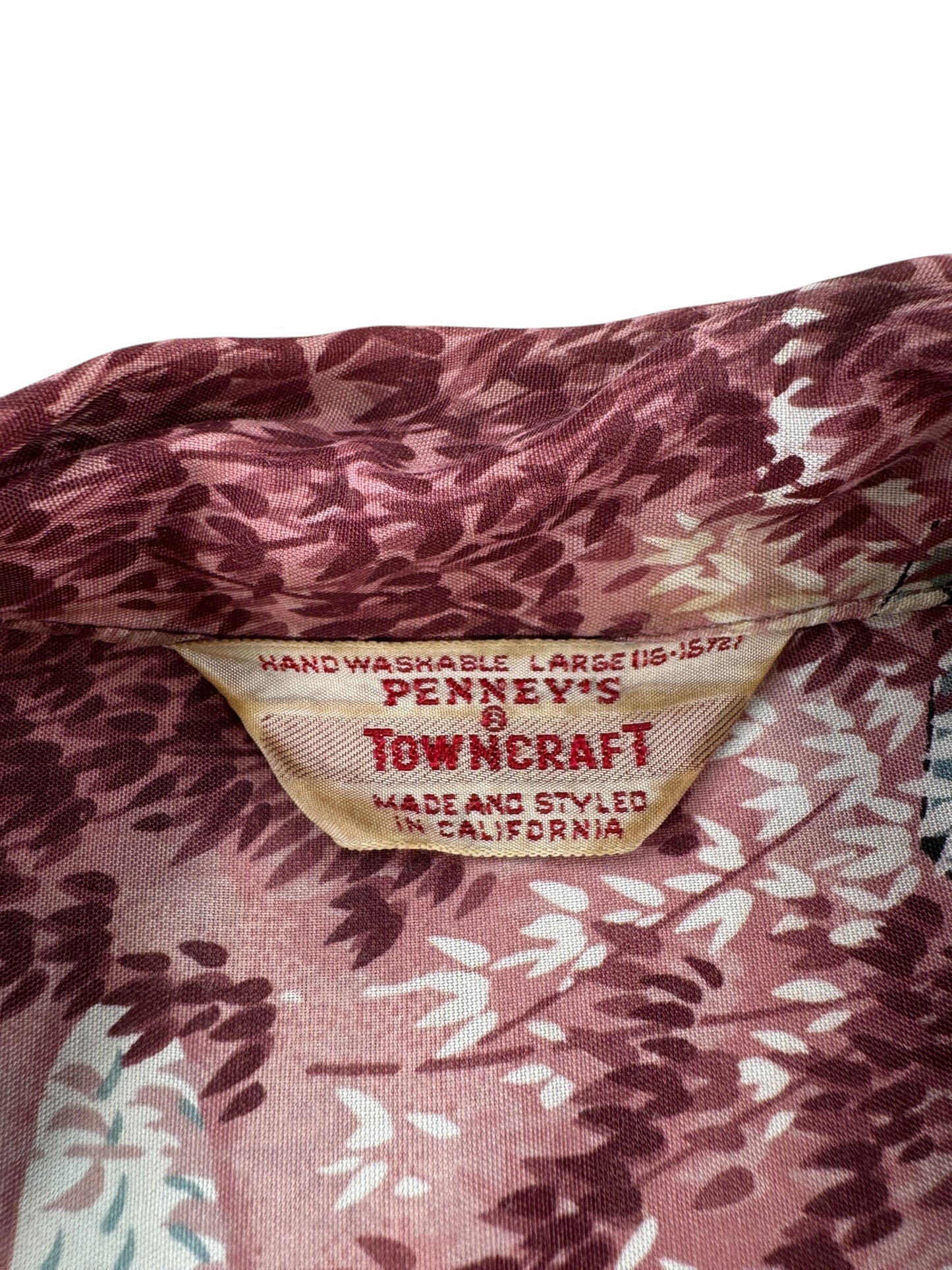 Tag on Vintage Early Penney's Towncraft Aloha Shirt SZ L