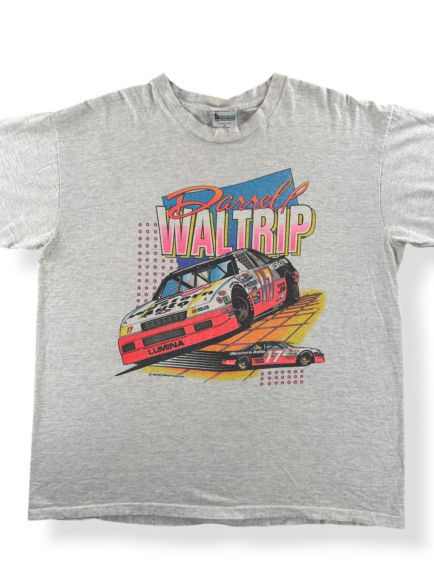 Front Close Up of Vintage Motorsport Darrell Waltrip Racecar Tee SZ XL