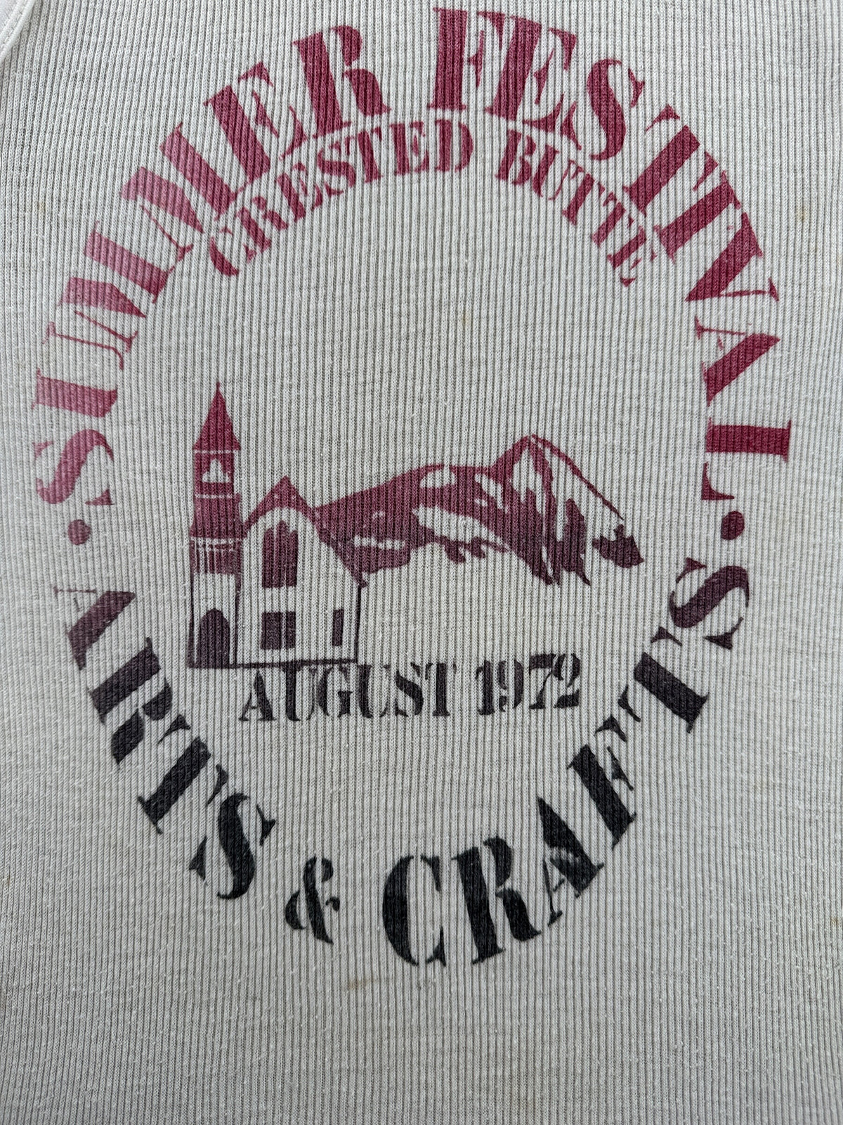 Front graphic on Vintage Crested Butte Summer Festival 1972 Tank Top SZ S-L
