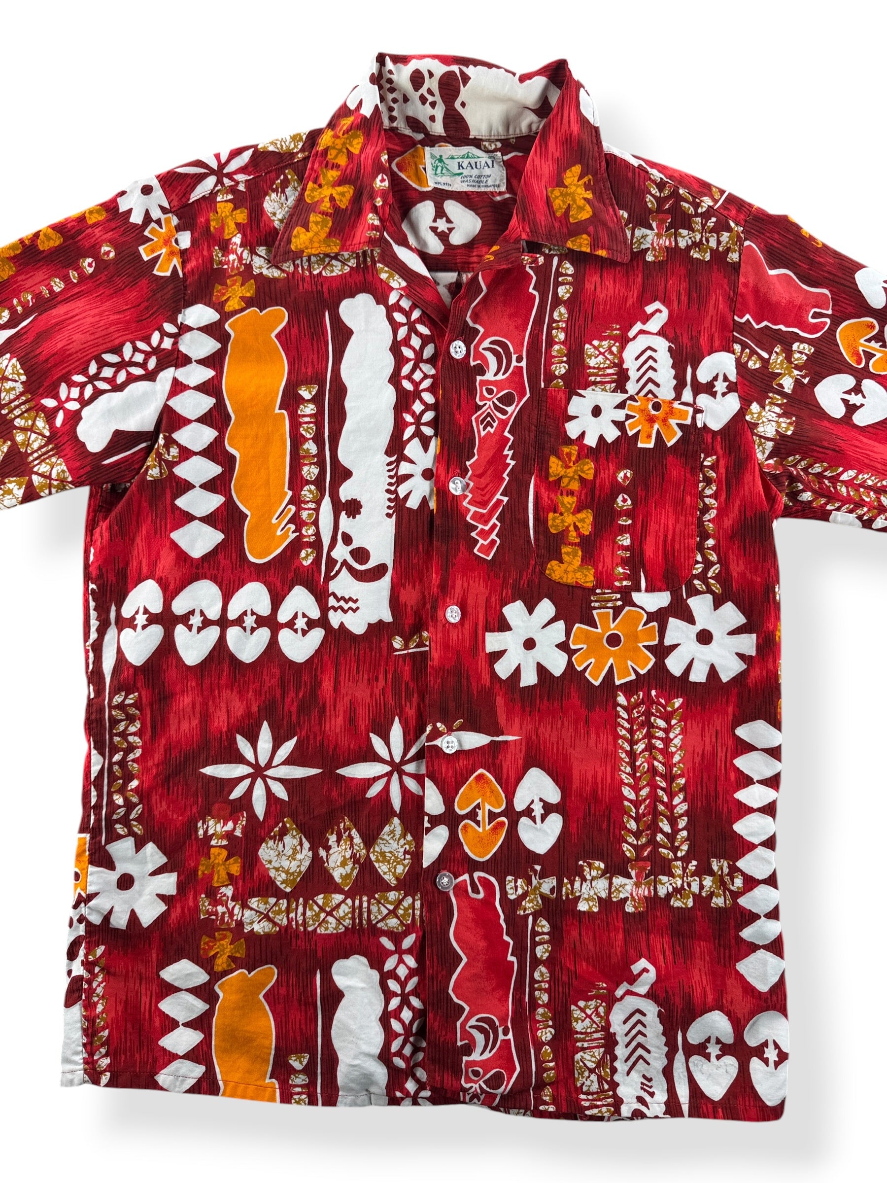Front Close Up of Vintage Kauai Aloha Shirt SZ S