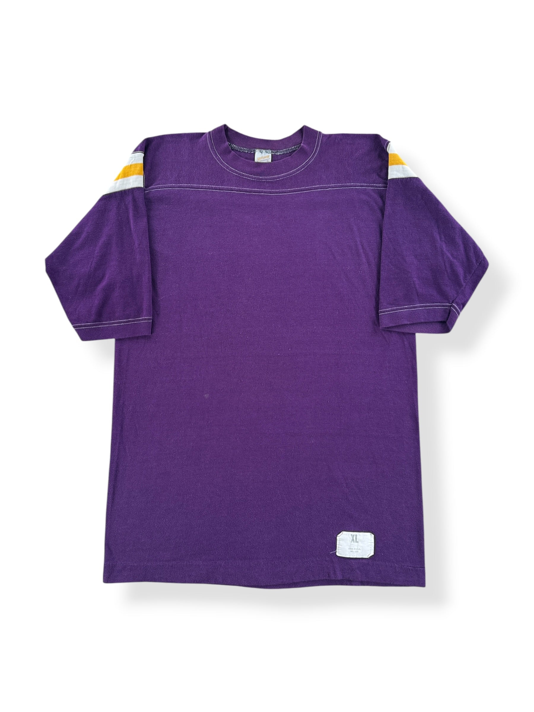 Front of Vintage Purple and Gold Cotton/Poly Jersey SZ XL (Fits M)