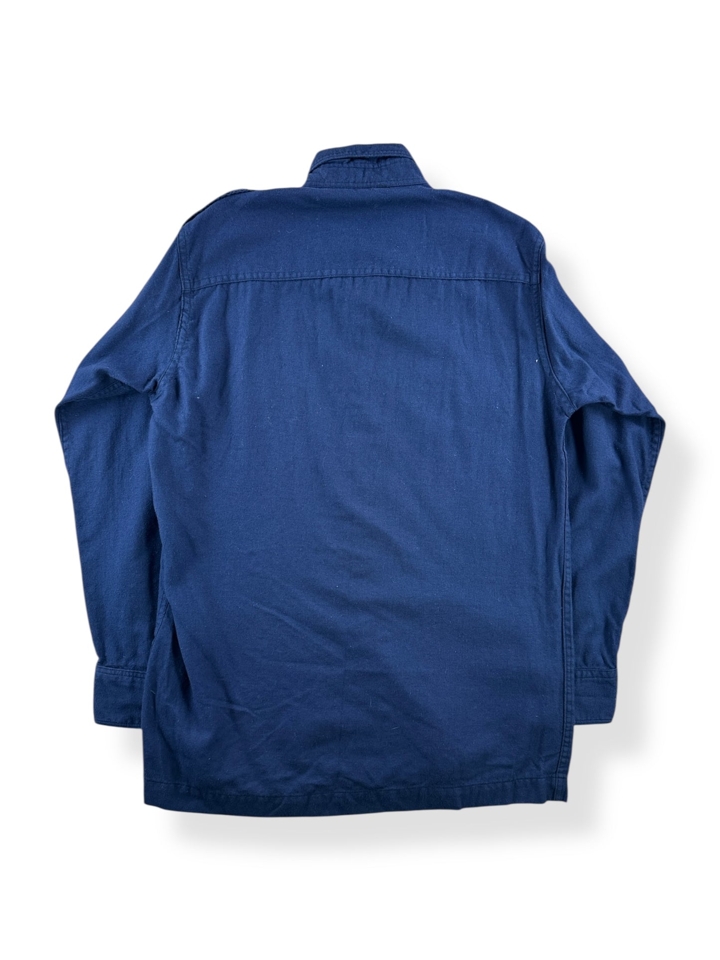 Back of Vintage Navy Blue Cotton Button Up Shirt SZ M
