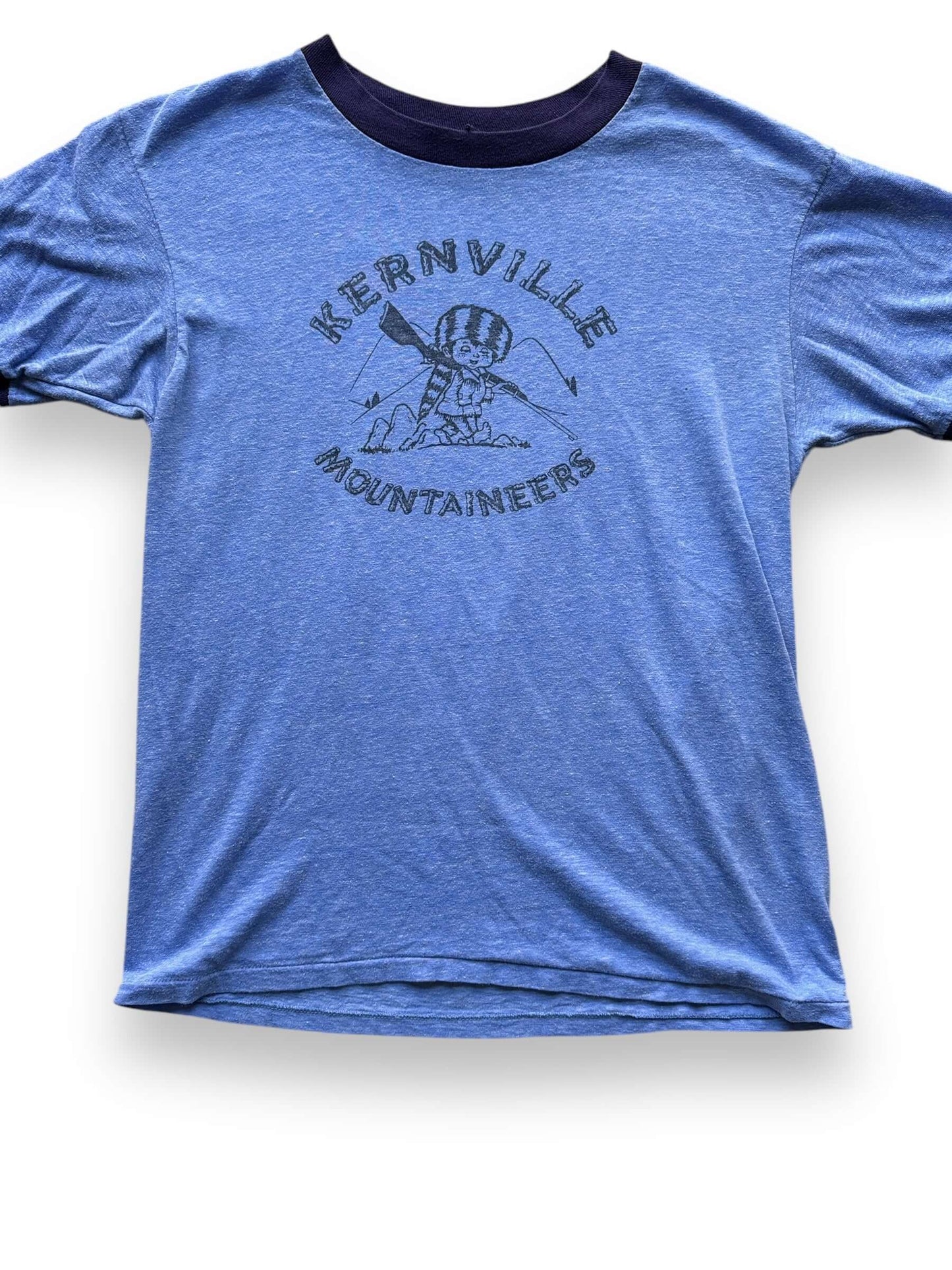 Front Detail on Vintage Kernville Mountaineers Ringer Tee SZ M