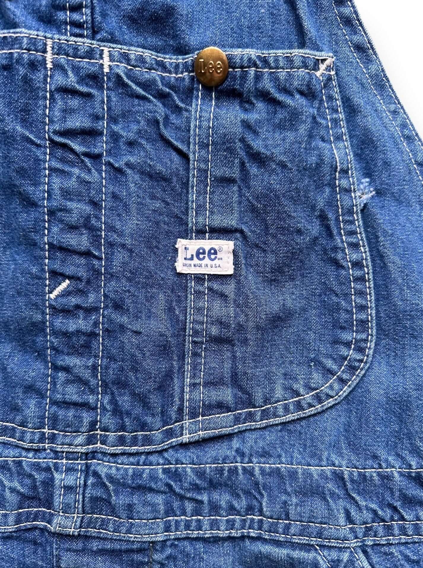 Lee Union Made Tag on Vintage 70's Era Lee Farm Repaired Denim Overalls SZ 34 | Vintage Denim Workwear Seattle | Seattle Vintage Denim