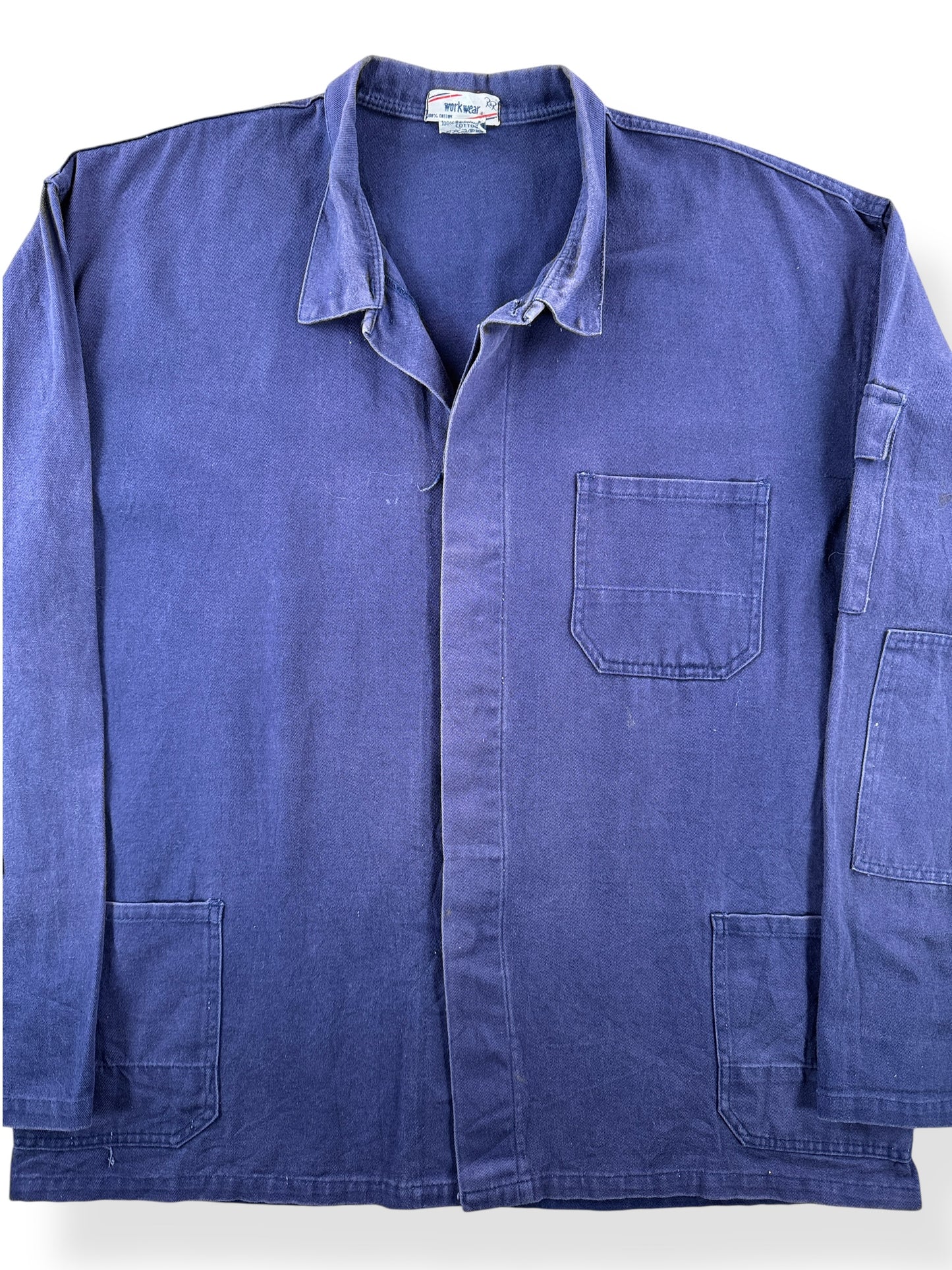Front Close Up of Vintage R&R Workwear French Chore Coat SZ L
