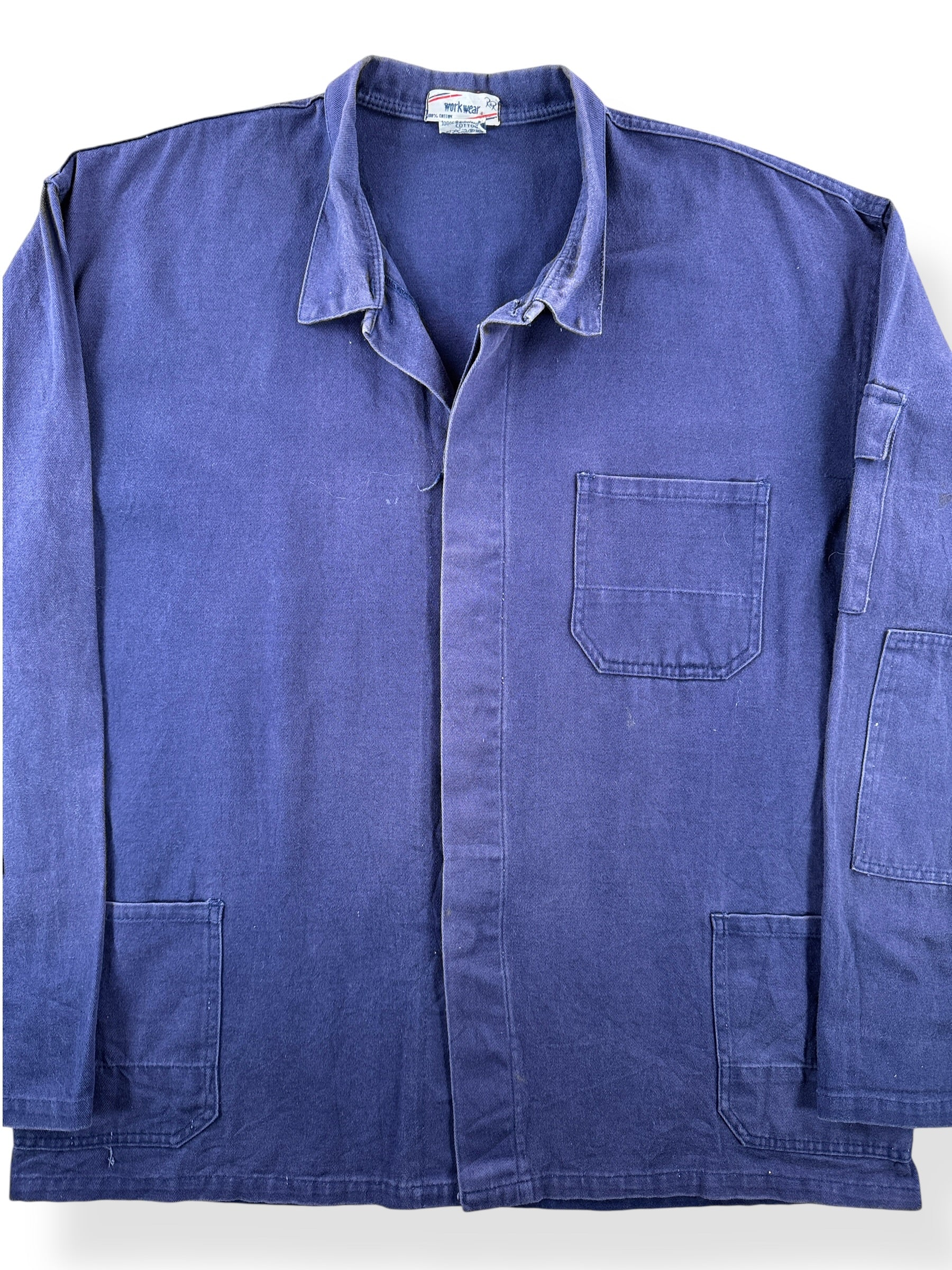 Front Close Up of Vintage R&R Workwear French Chore Coat SZ L