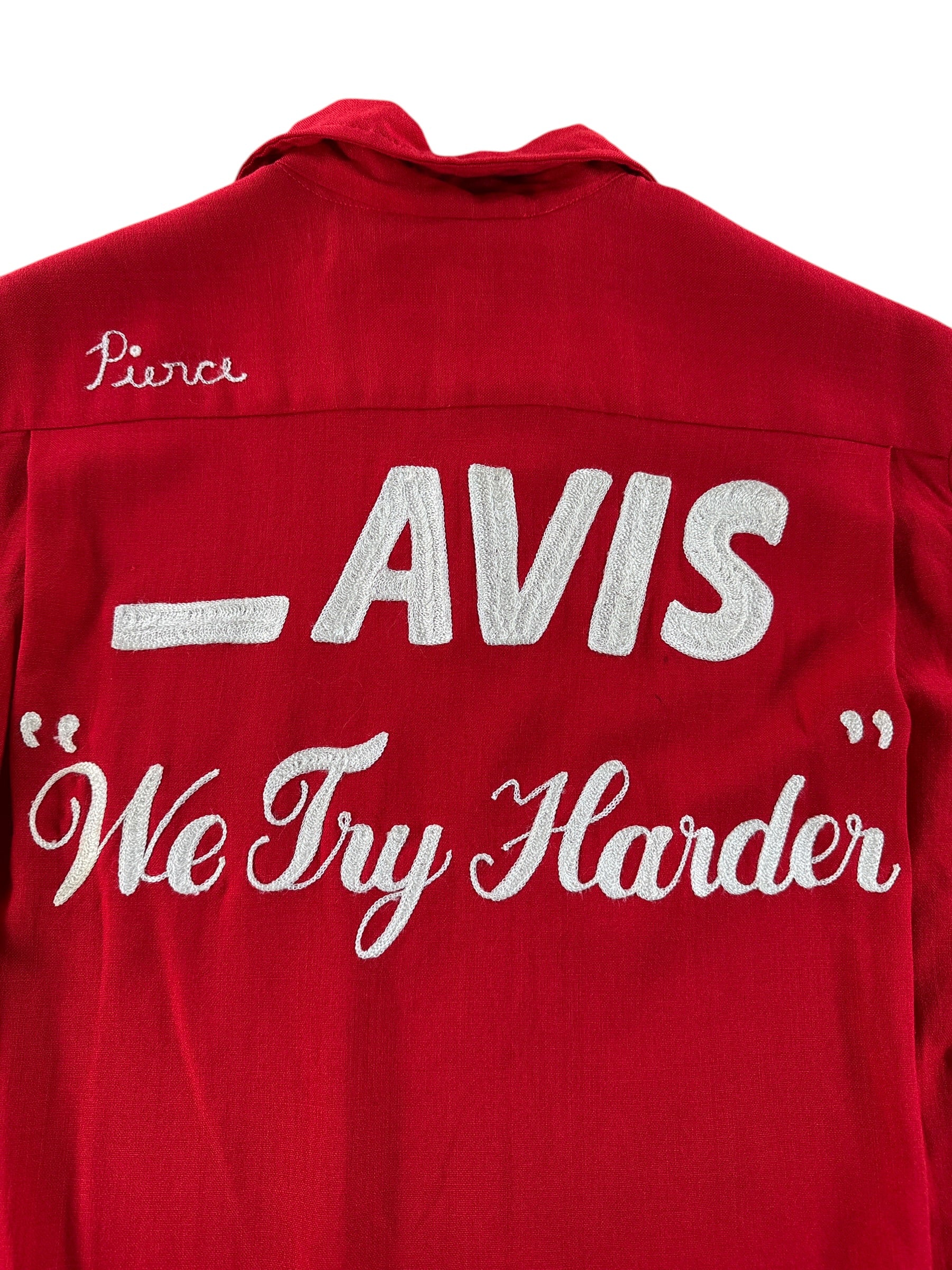 Back Design on Vintage Avis We Try Harder Chainstitch Bowling Shirt SZ M