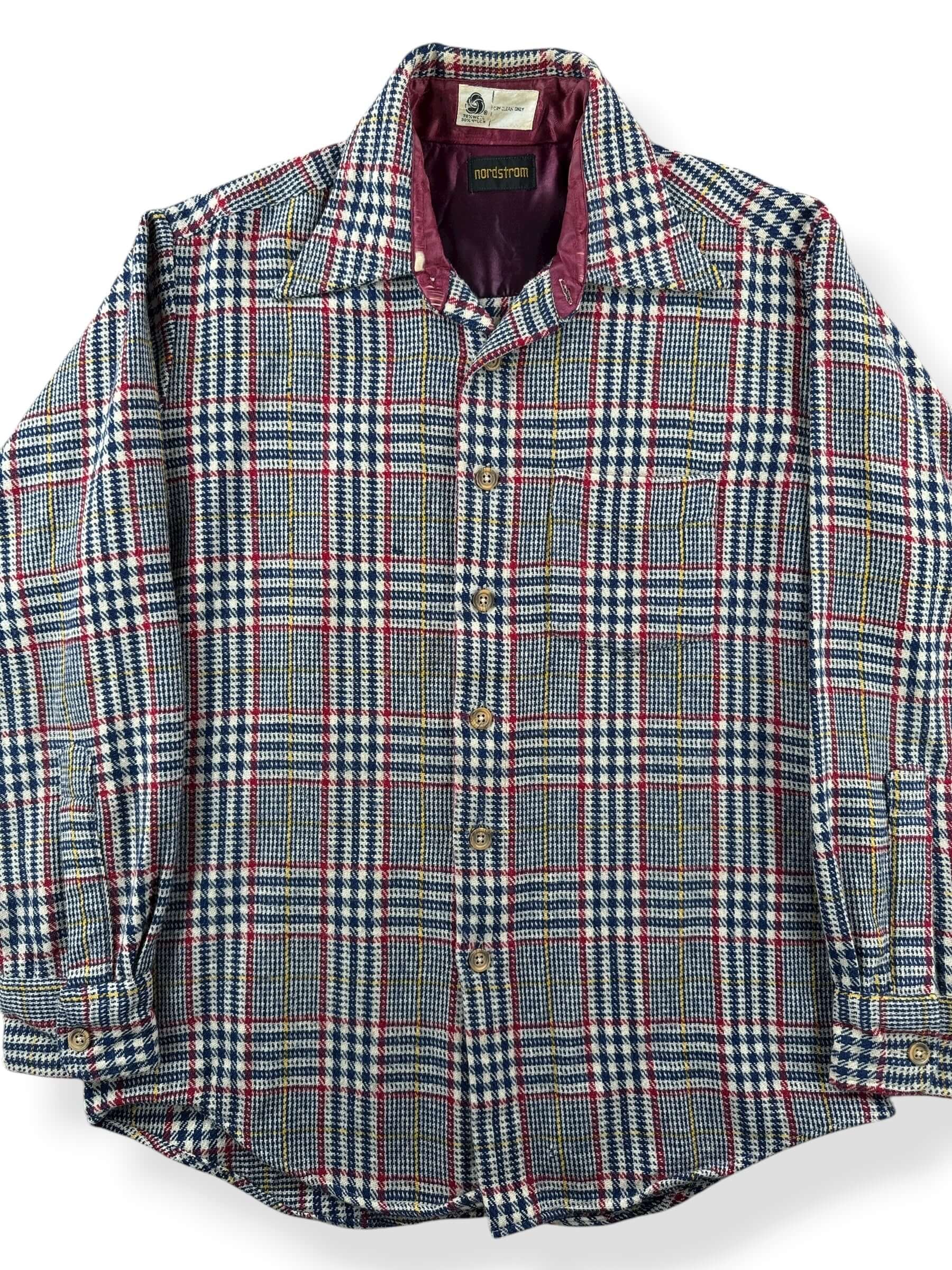 Front Close Up of Vintage Nordstrom Wool Blend Flannel SZ L