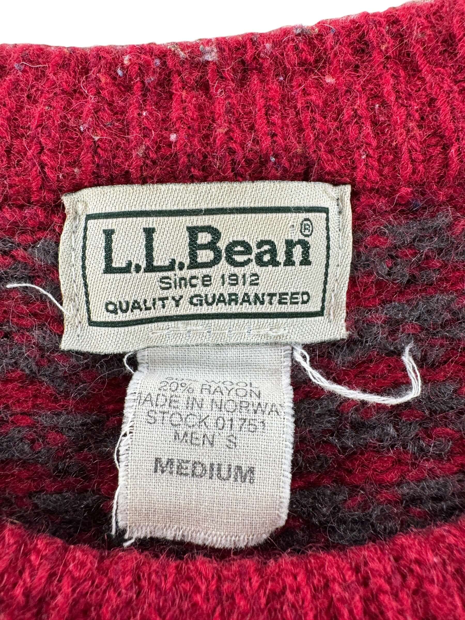 Label on Vintage L.L. Bean Nordic Wool and Rayon Birdseye Sweater SZ M
