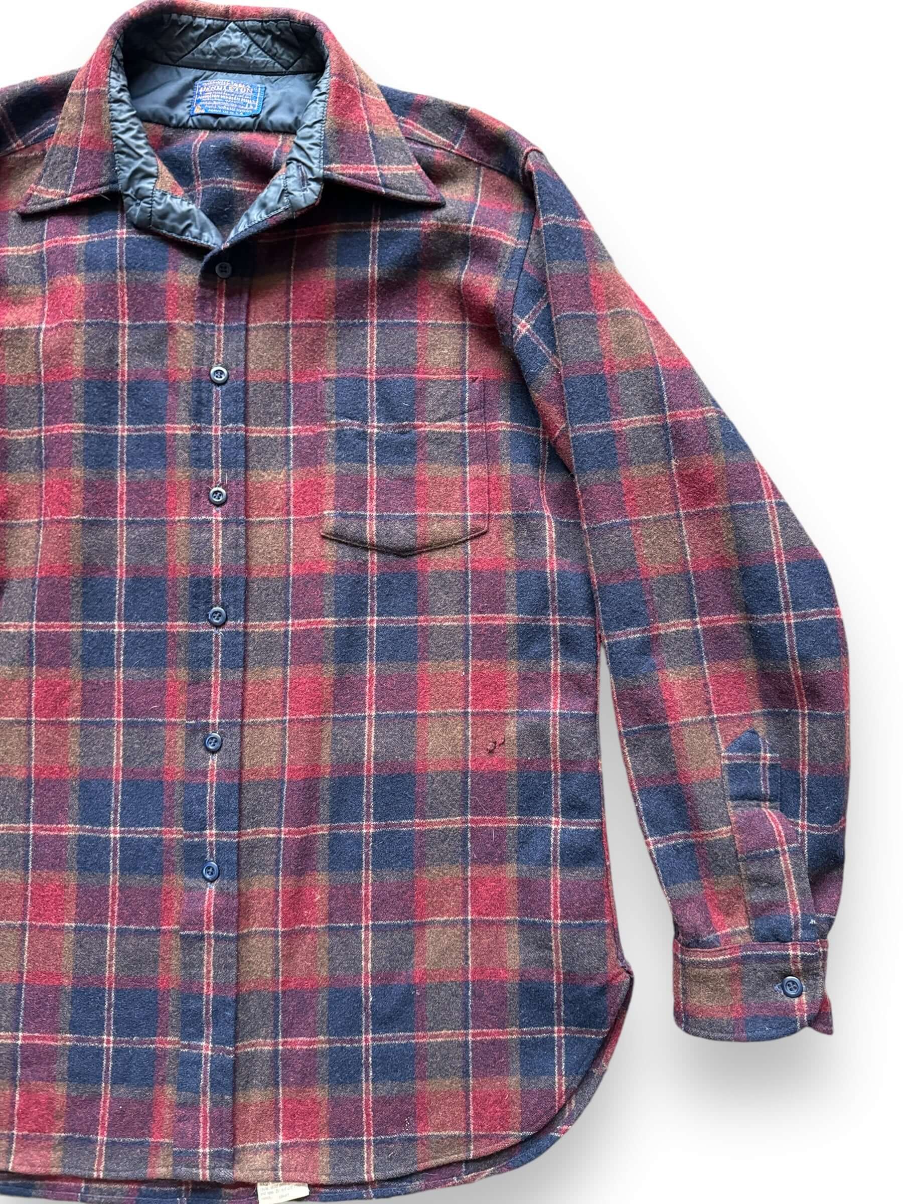 Front Left View of Vintage Red/Tan/Blue Pendleton Wool Flannel SZ L