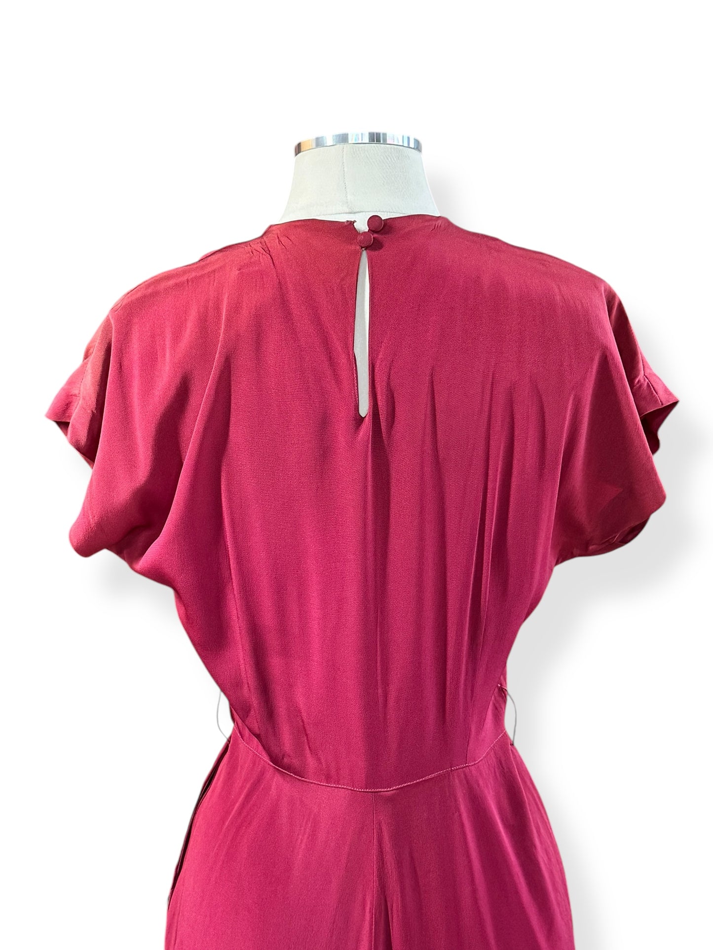 Back view of 1940s Du Barry Red Rayon Dress S