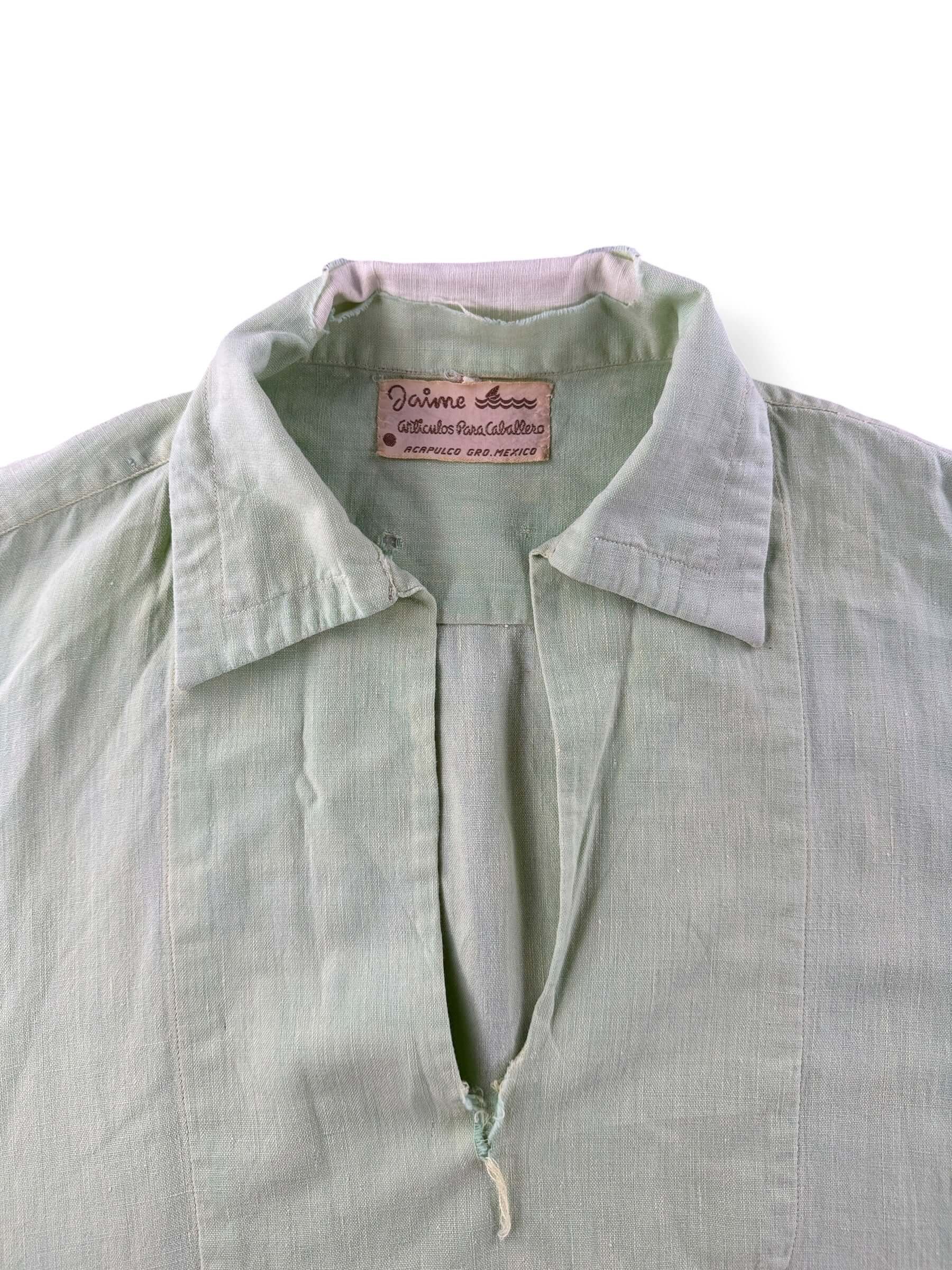 Collar on Vintage 50s Jaime Lime Green Popover Shirt SZ L - AS IS