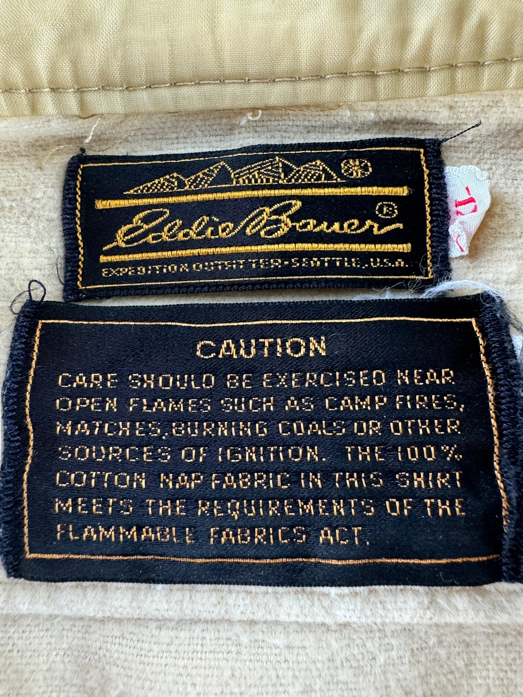 Label on Vintage Eddie Bauer Yellow Chamois Shirt SZ XL
