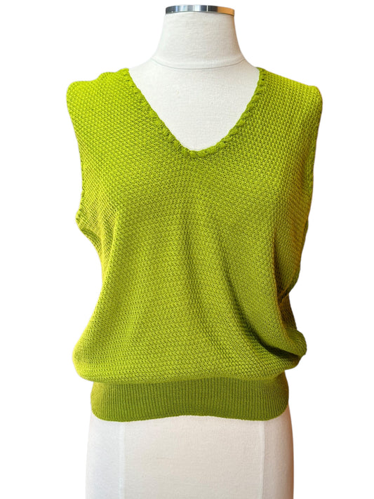 Front view of 1960s Green V-Neck Sweater Vest M