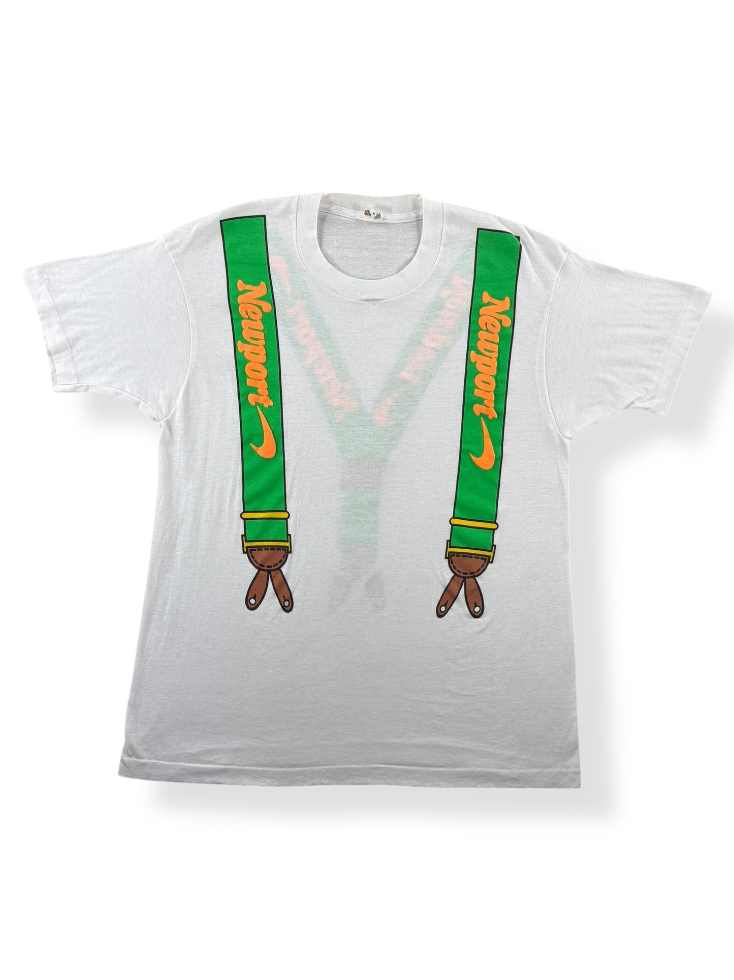 Front of Vintage Newport Cigarettes Suspender Tee SZ L (Fits M)