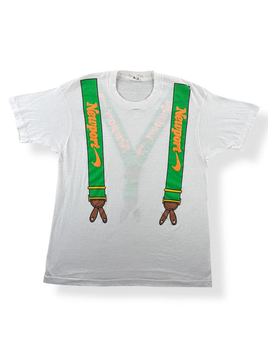 Front of Vintage Newport Cigarettes Suspender Tee SZ L (Fits M)