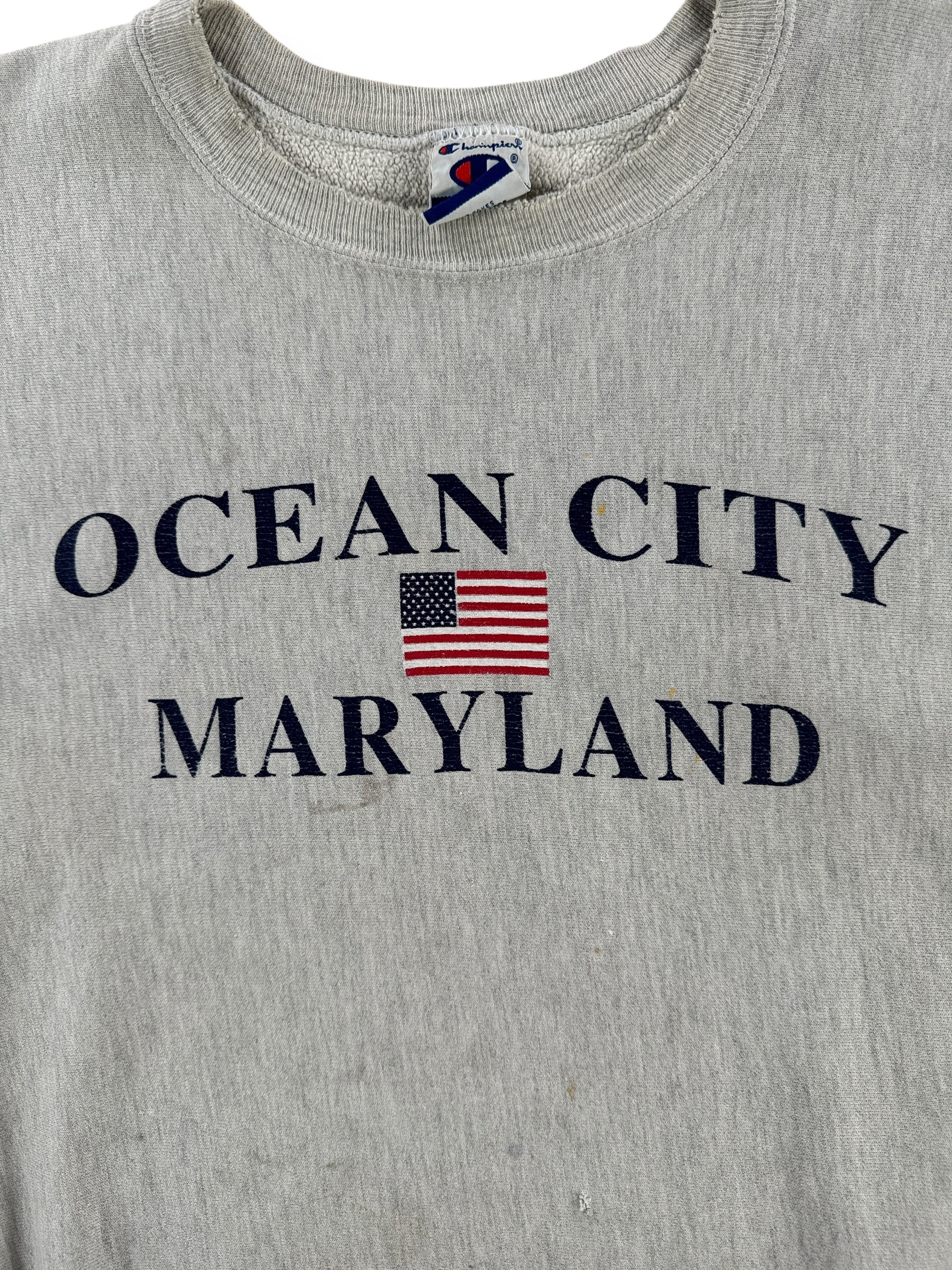 Front Graphic of Vintage Ocean City MD Champion Crewneck SZ XL